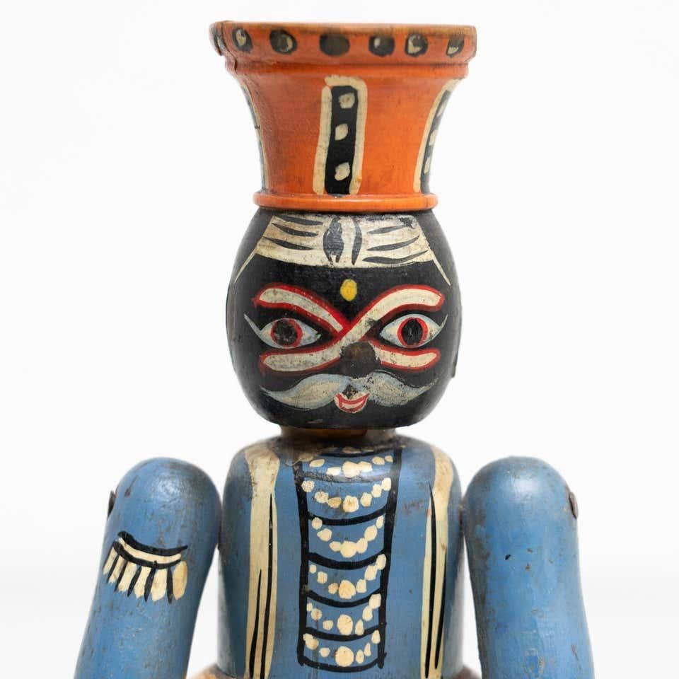 20th Century Vintage Hand-Painted Wooden Figure For Sale
