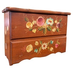 Vintage Hand-Painted Wooden Jewelry Trinket Box - Folk Art Style