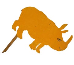 Vintage Hand-Painted Wooden Rhinoceros Lawn Sign / Folk Art Yard Stake