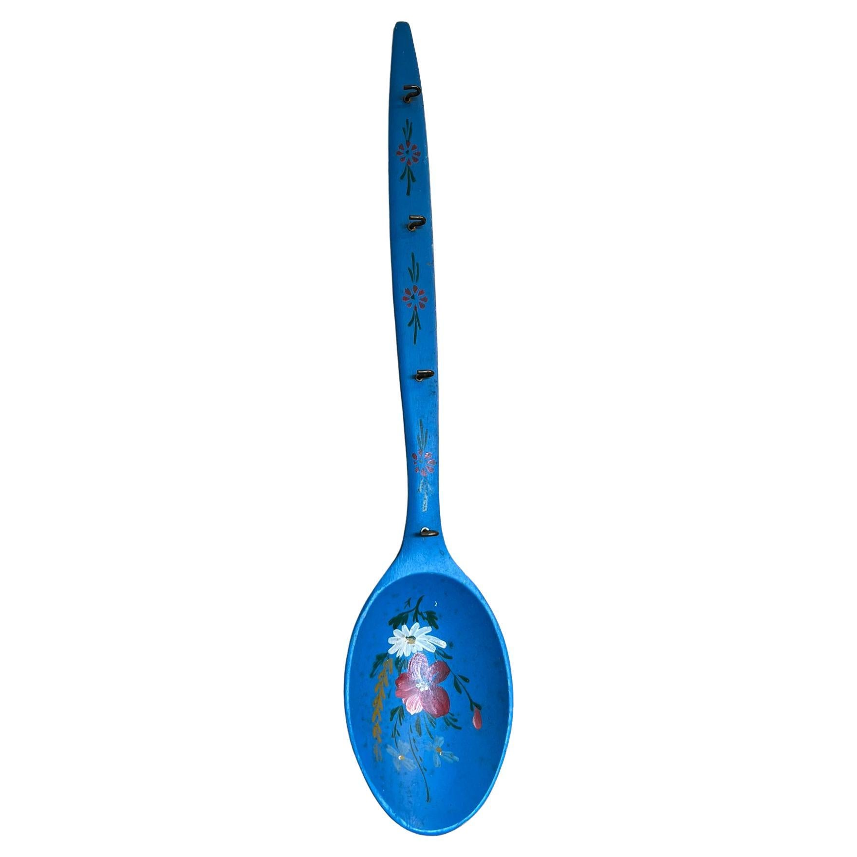 Vintage Hand Painted Wooden Spoon With Hanger and Hooks