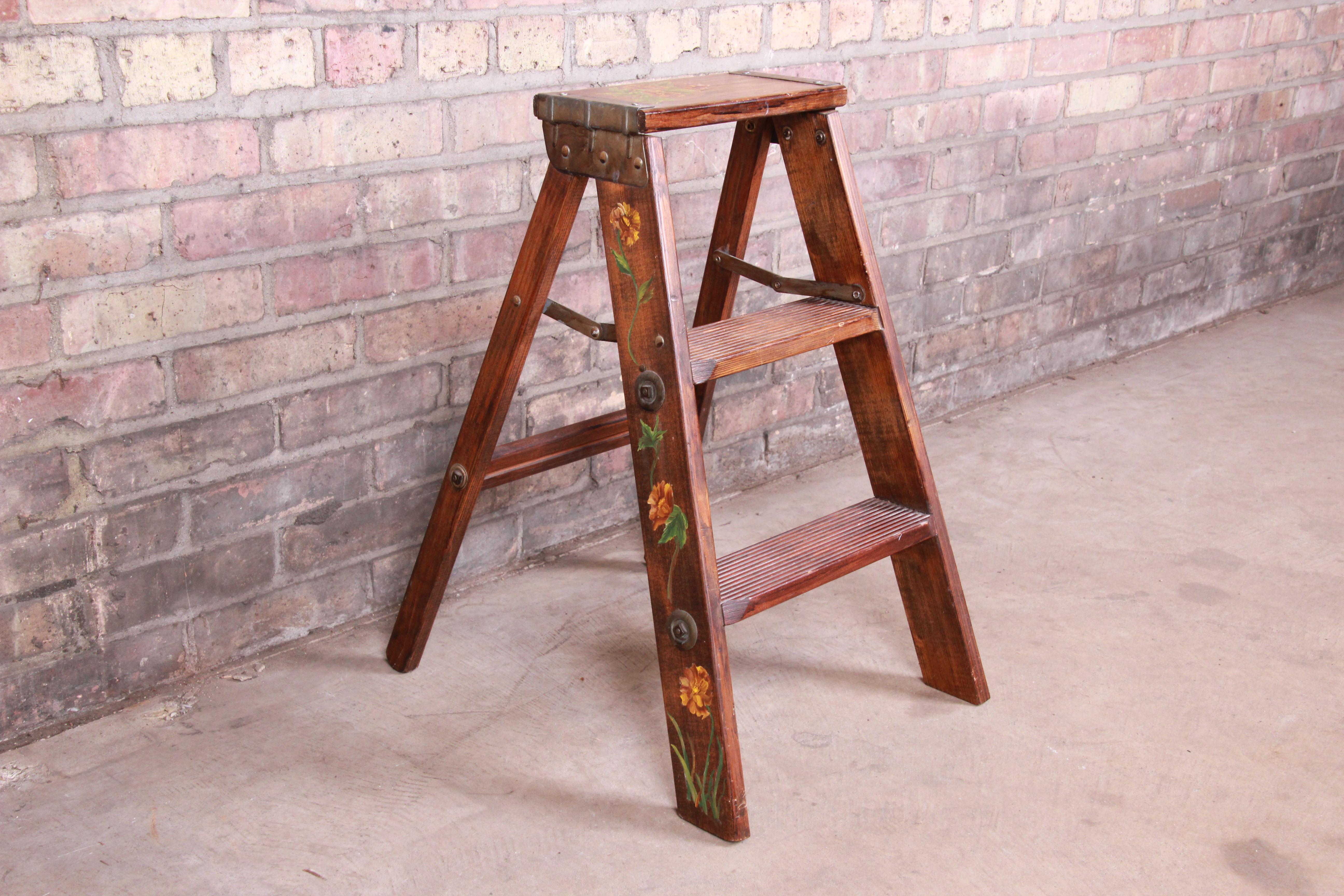 A nice vintage wooden step ladder with hand painted floral design

USA, 20th century

Measures: 14.75