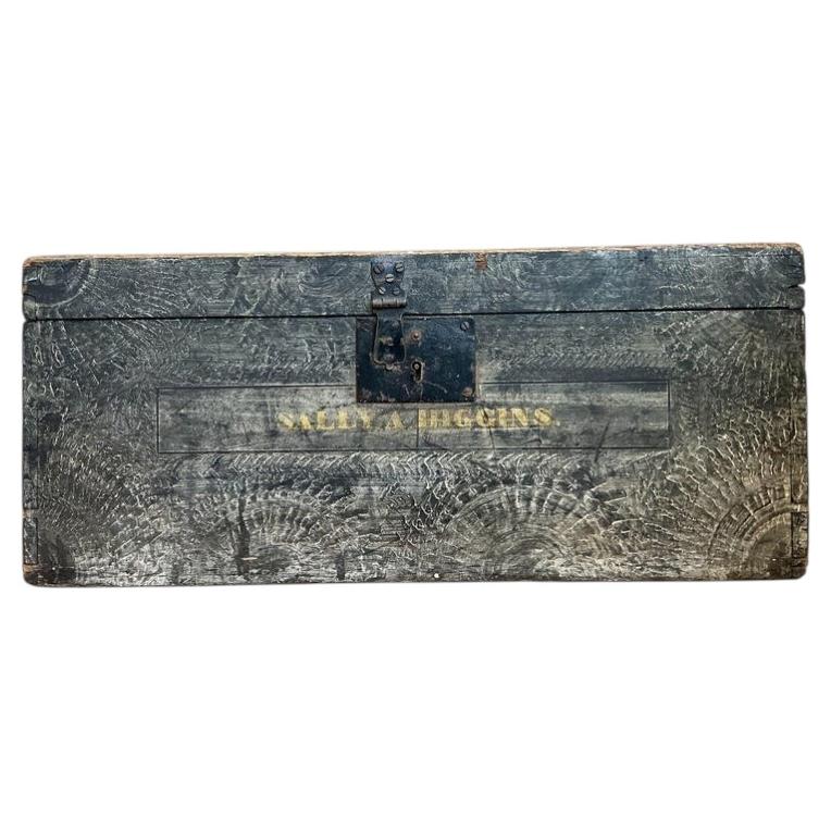 Vintage Hand Painted Wooden Trunk For Sale