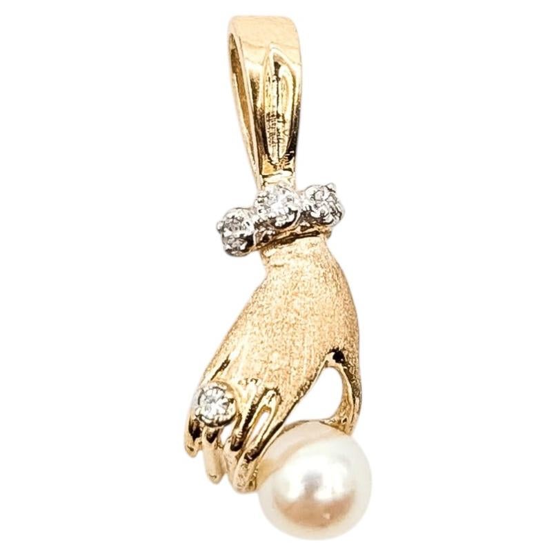 Vintage Hand Perle & Diamant-Anhänger in 10k Gelbgold