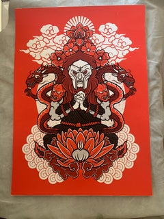 Vintage-Poster, handbedruckt im Siebdruckverfahren, vom Tattoo-Künstler Hori Chou.