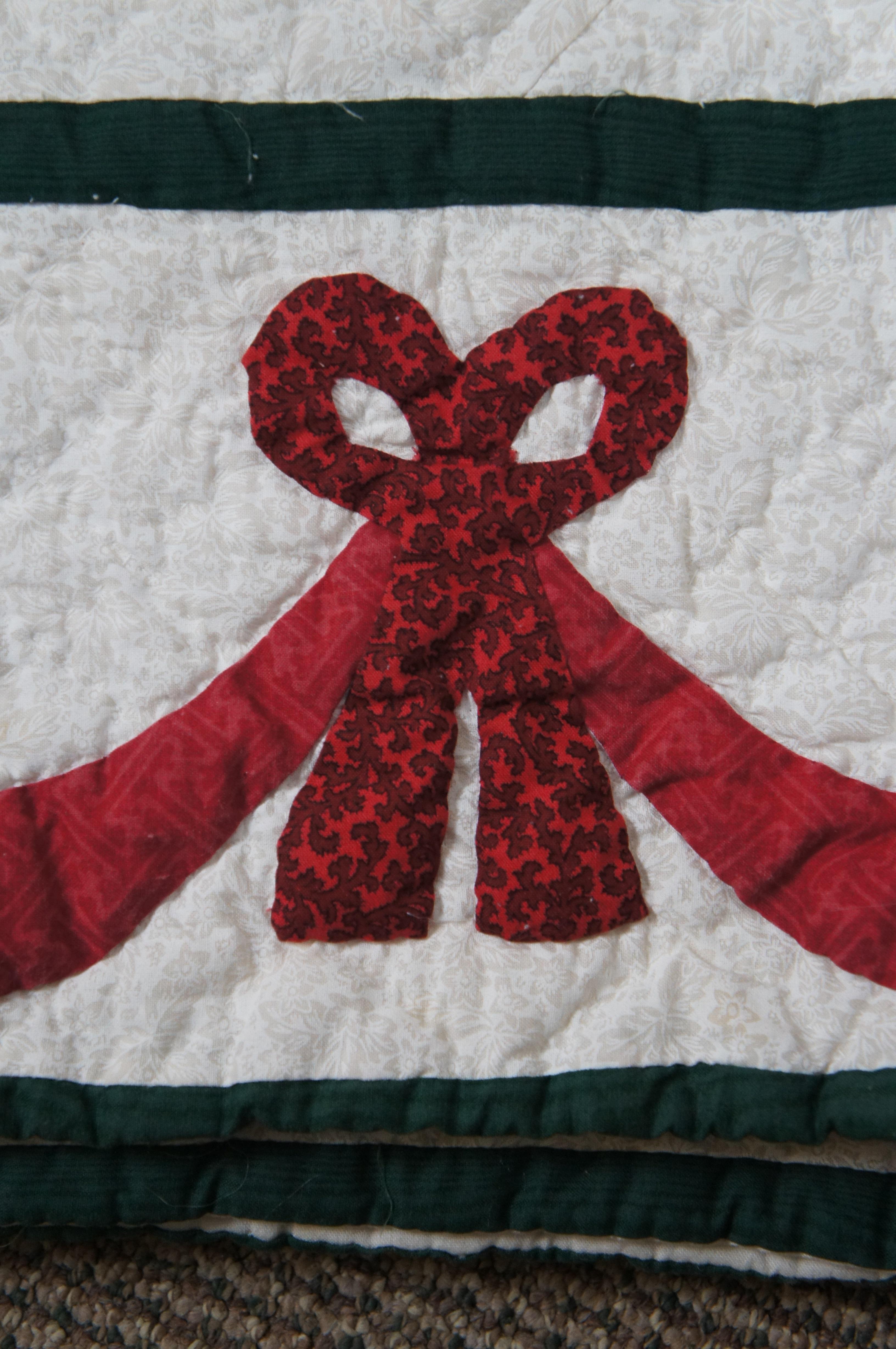 Vintage Hand Sewn Red & Green Floral Quilt Full Size Bedspread Applique Patchwrk 3