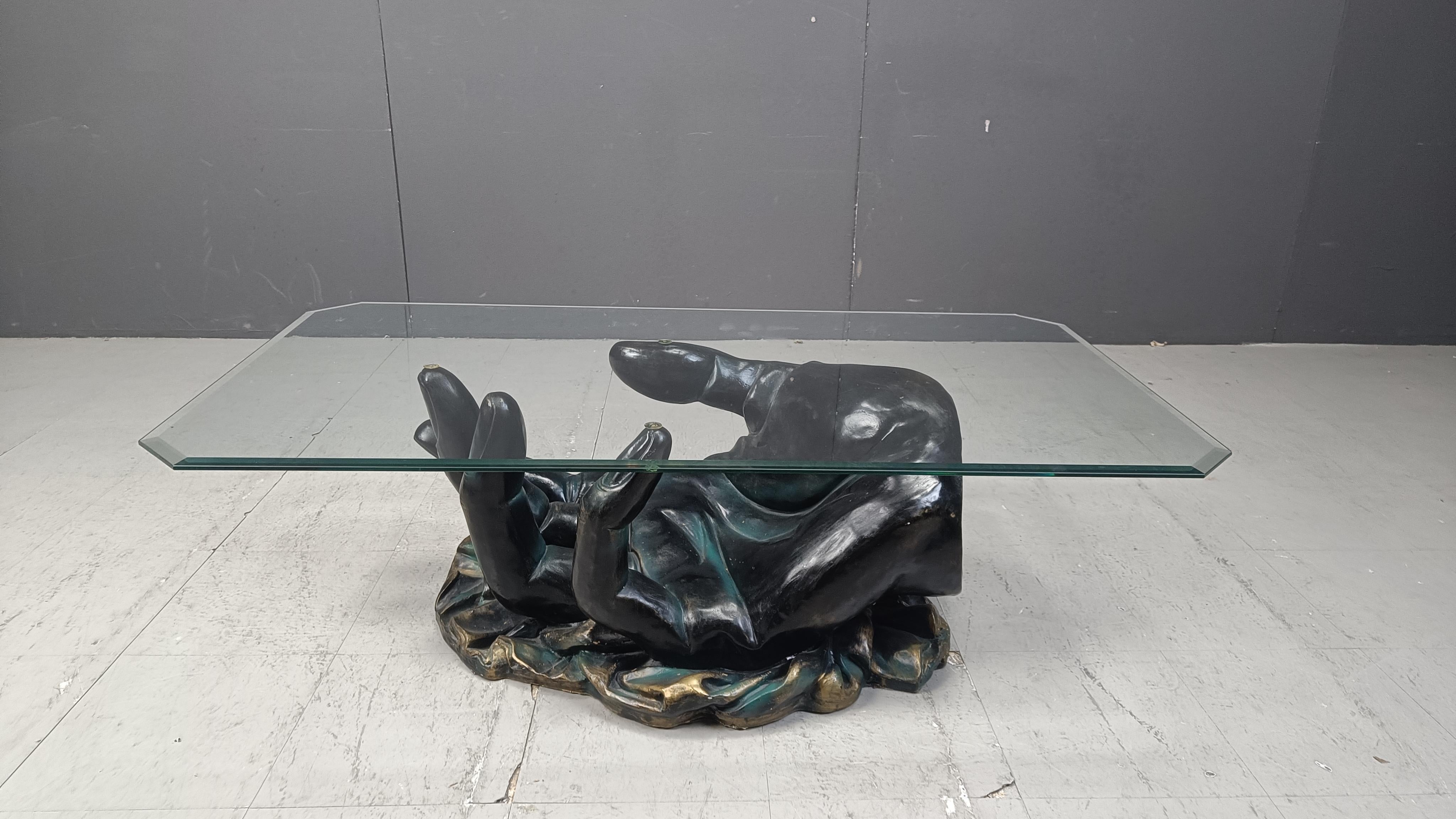 Mesa de centro vintage moldeada a mano, años 80 Art Decó en venta