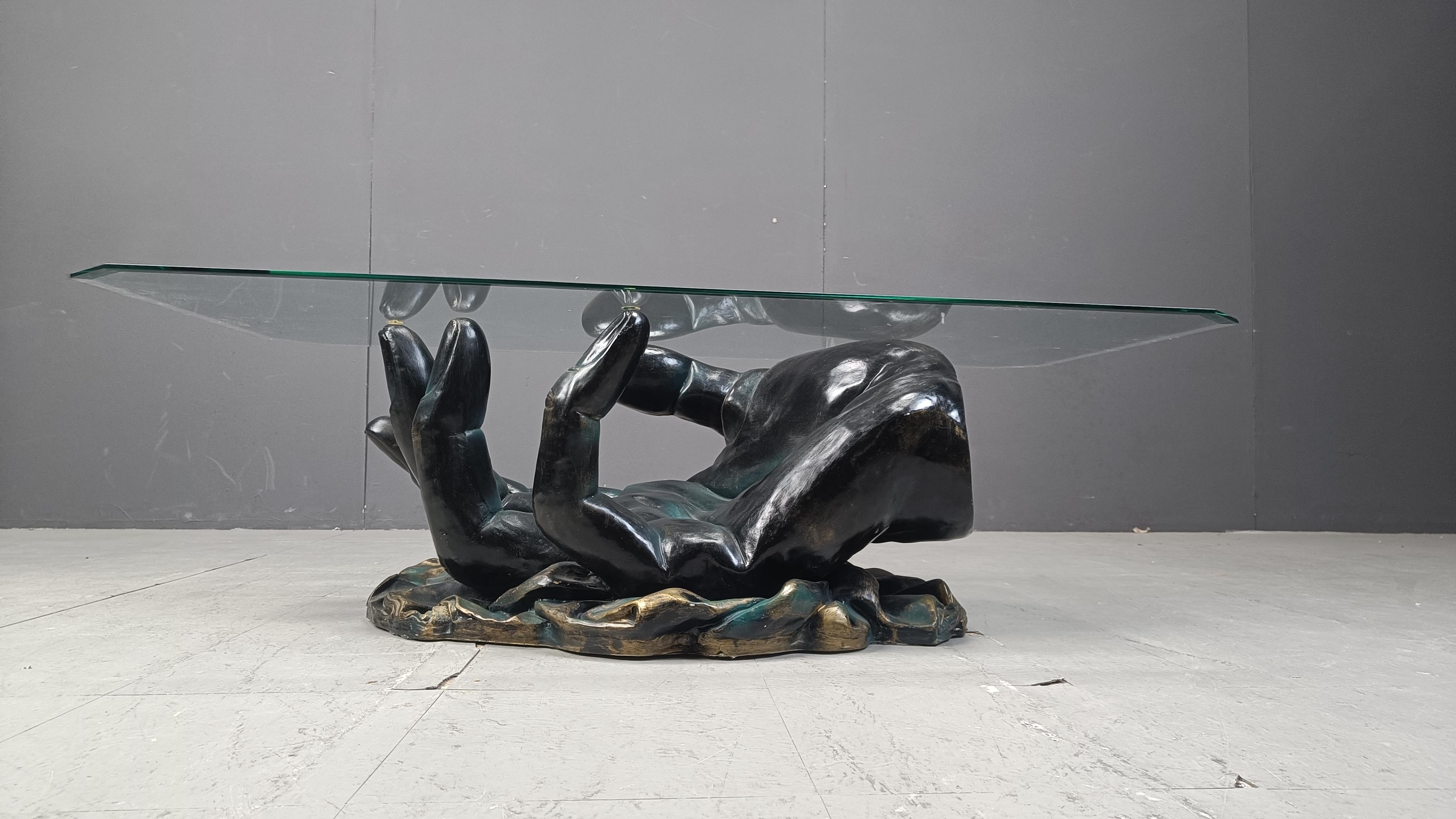 Mesa de centro vintage moldeada a mano, años 80 Vidrio en venta