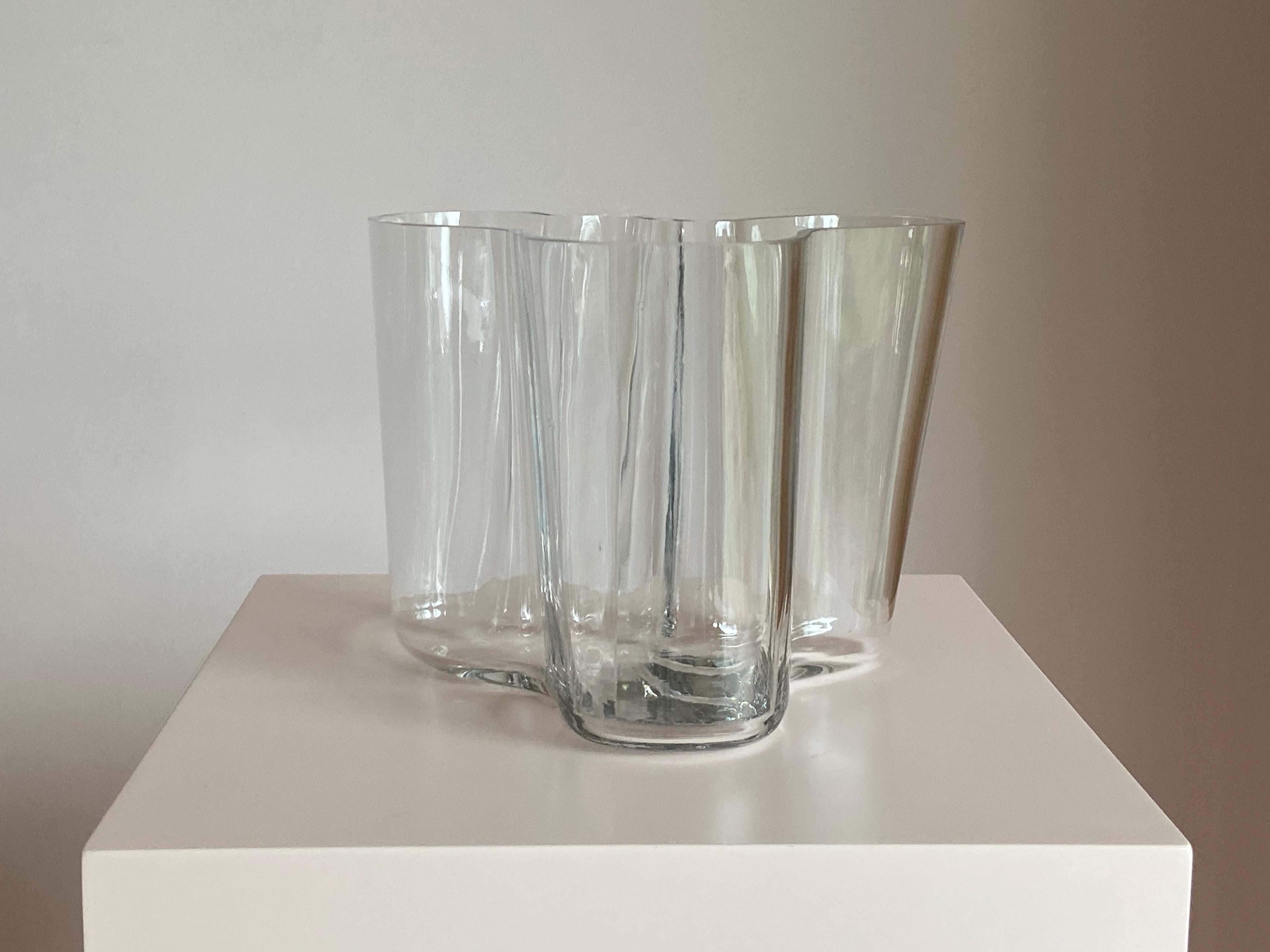 Vintage Hand Signed Clear Glass 3030 Iittala Alvar Aalto Savoy Vase 1960s 1