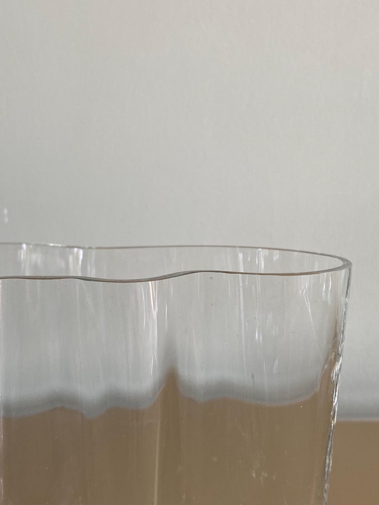 Finnish Vintage Hand Signed Clear Glass 3030 Iittala Alvar Aalto Savoy Vase For Sale