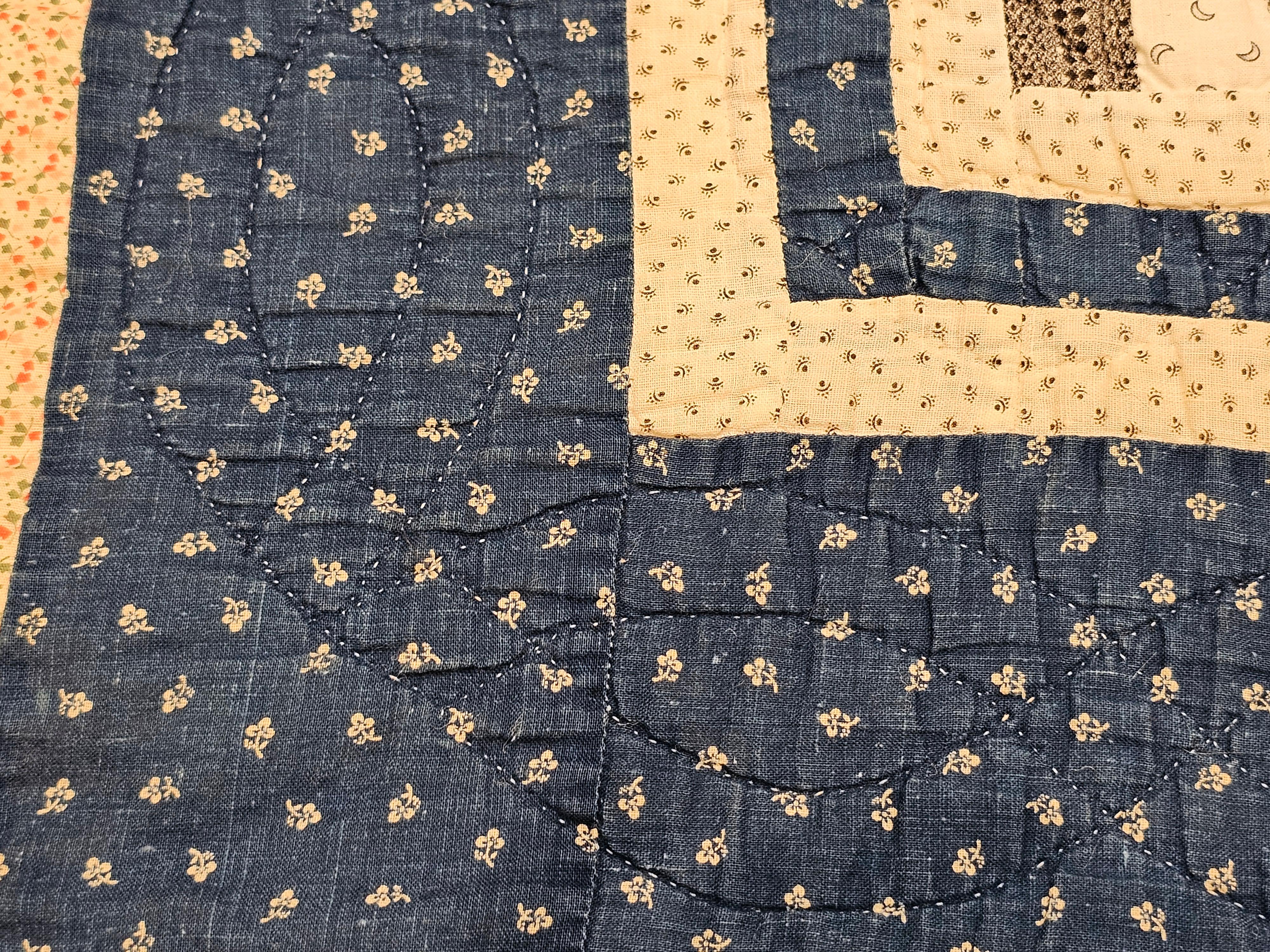 Colcha vintage de sellos postales cosida y acolchada a mano  en Azul, Marfil, Rojo en venta 3