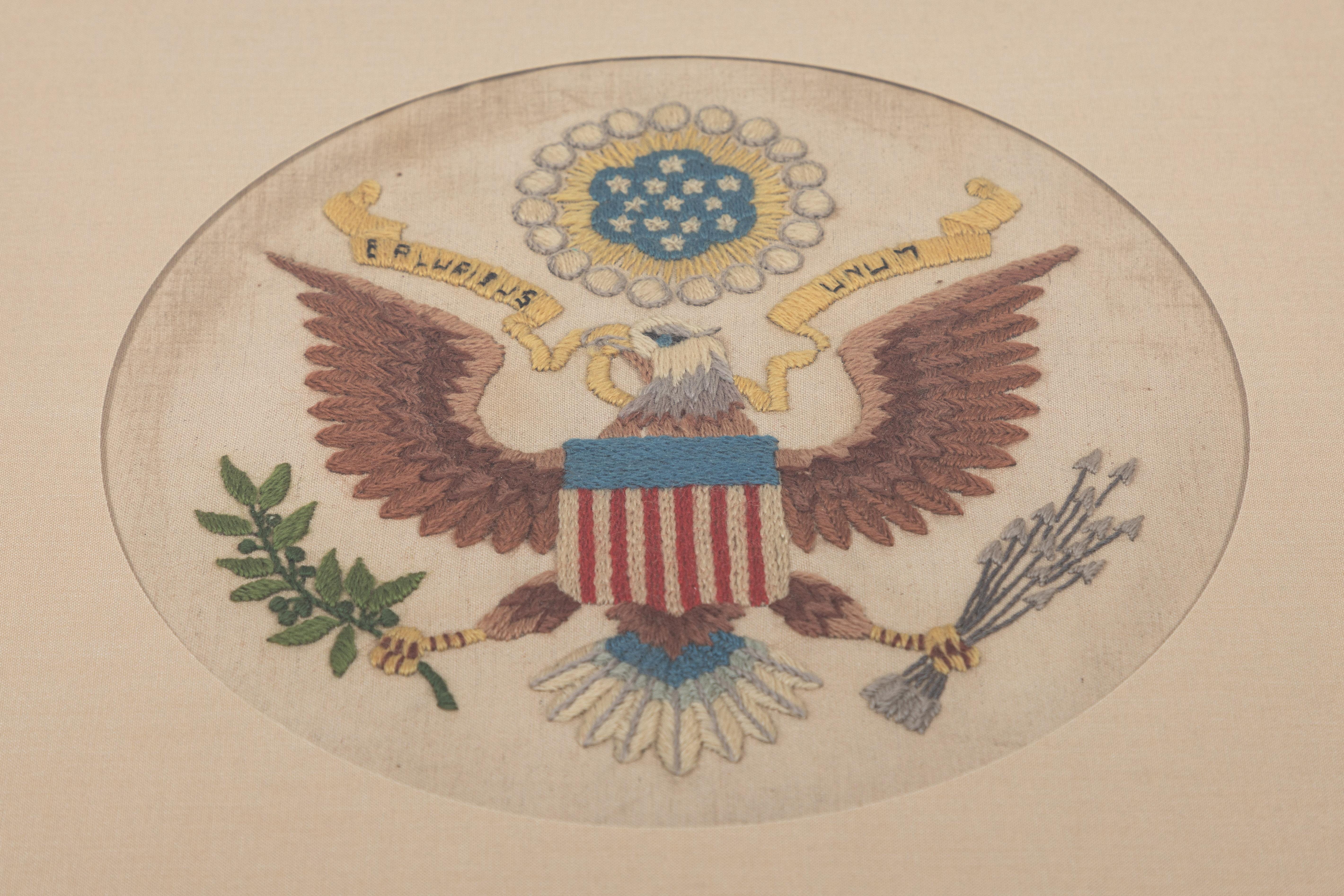 American Vintage Handstitched Crewel Panel / US National Emblem