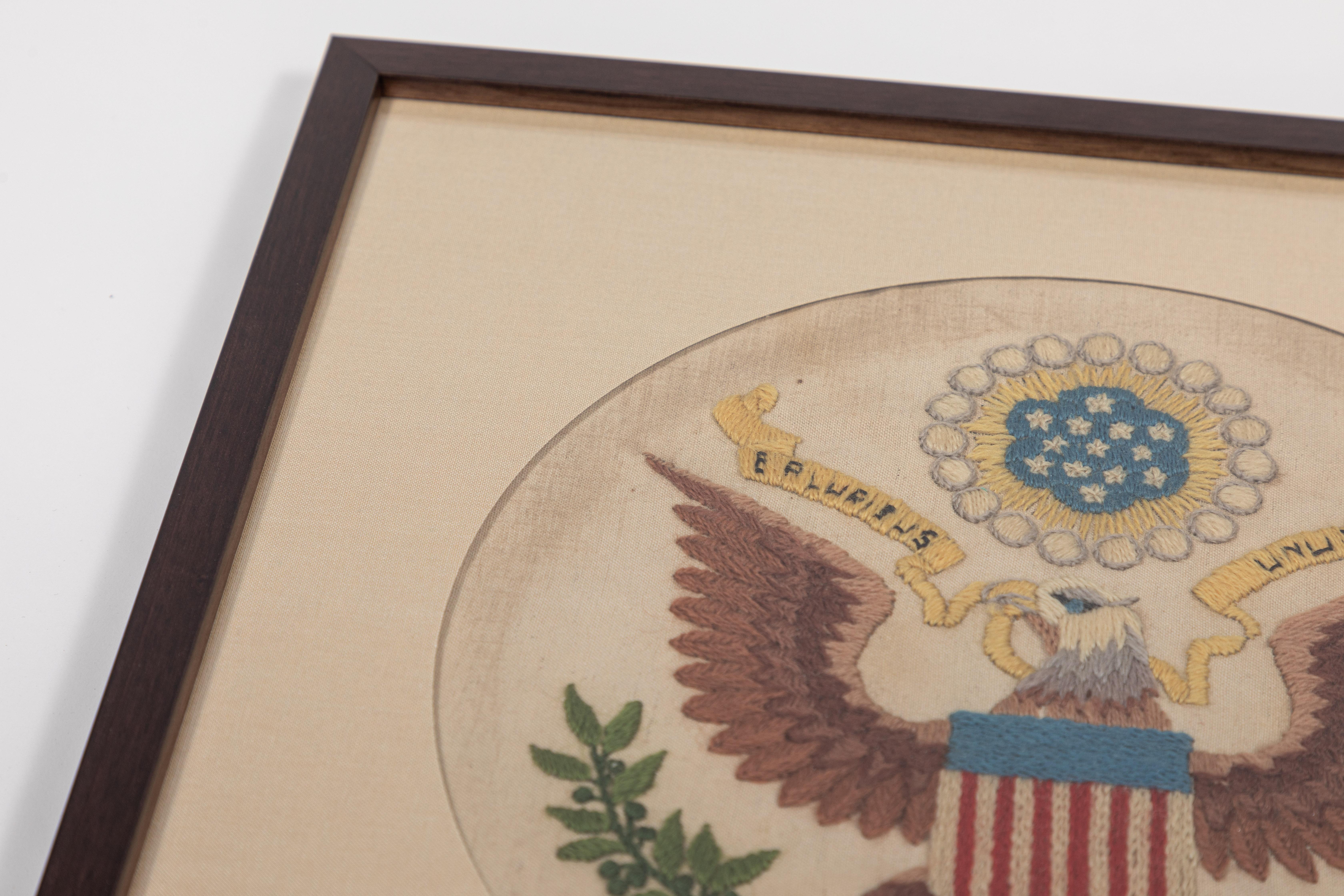20th Century Vintage Handstitched Crewel Panel / US National Emblem