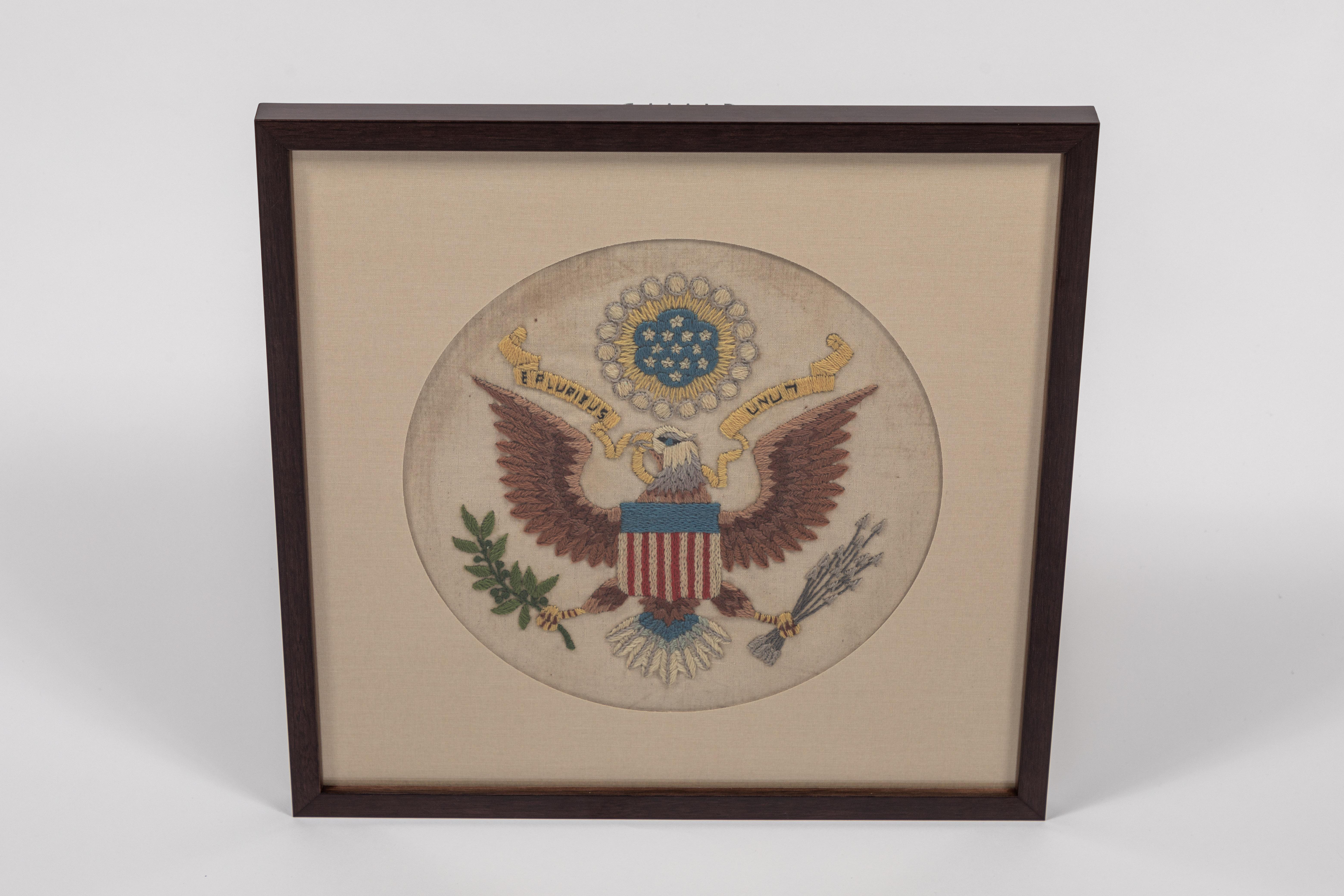 Vintage Handstitched Crewel Panel / US National Emblem 1