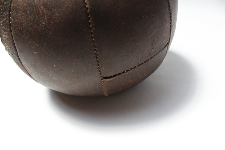 Vintage Hand-Stitched Four Pound Leather Medicine Ball For Sale 8