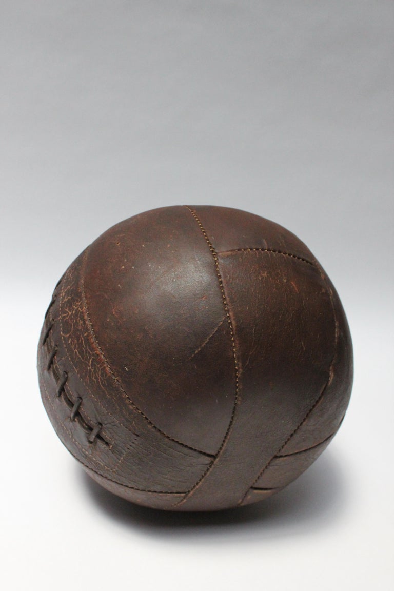 American Vintage Hand-Stitched Four Pound Leather Medicine Ball For Sale