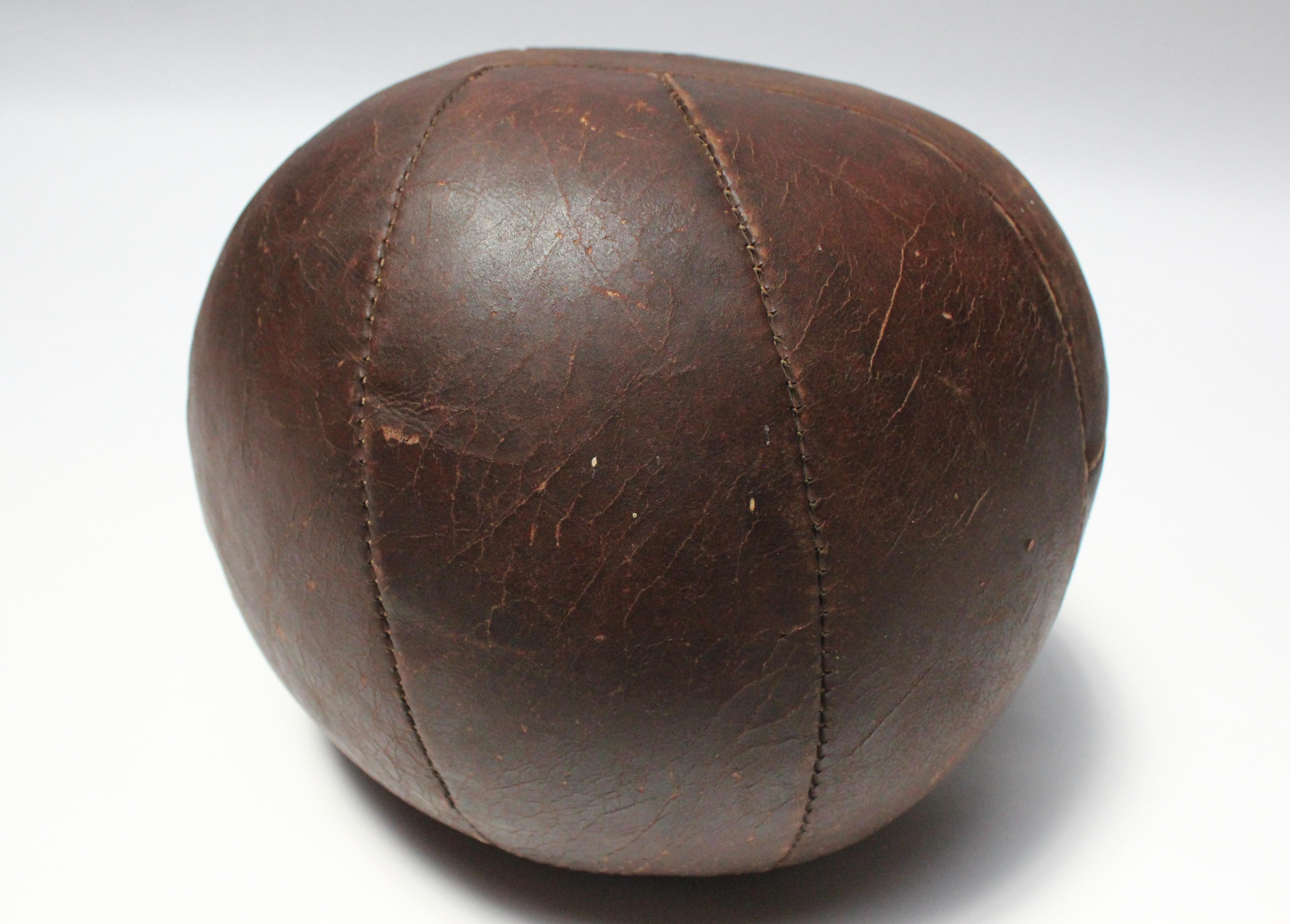 Vintage Hand-Stitched Four Pound Leather Medicine Ball In Good Condition In Brooklyn, NY