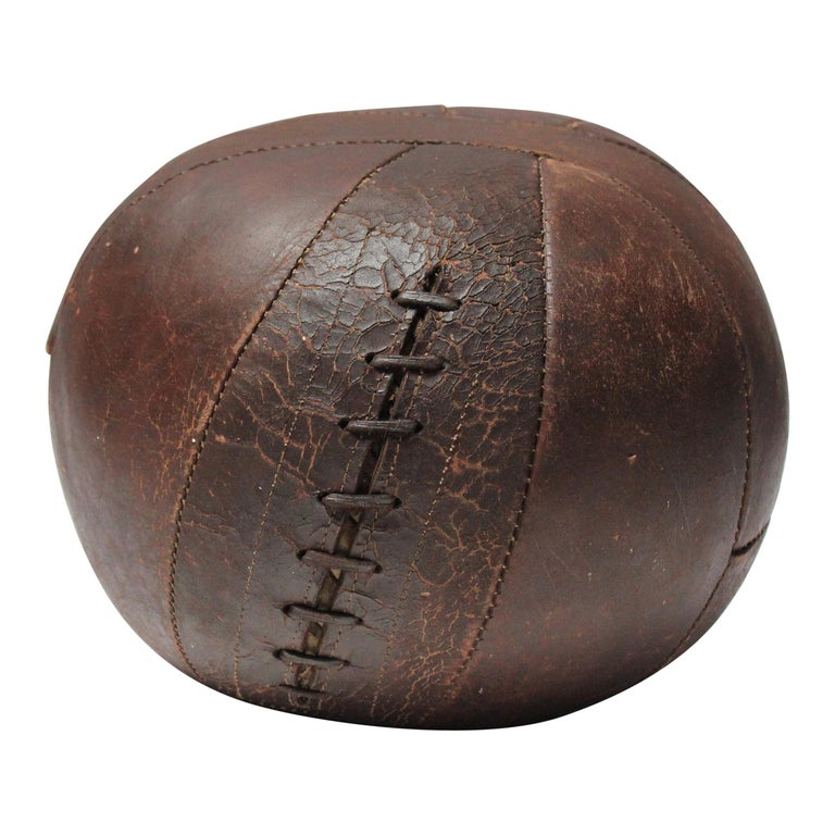 Vintage Hand-Stitched Four Pound Leather Medicine Ball For Sale