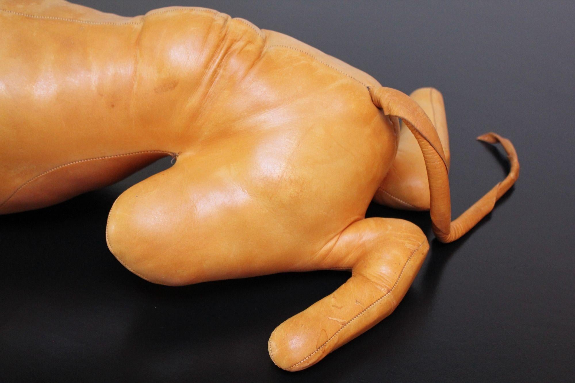 Vintage Hand-Stitched Leather Dog Sculpture For Sale 4