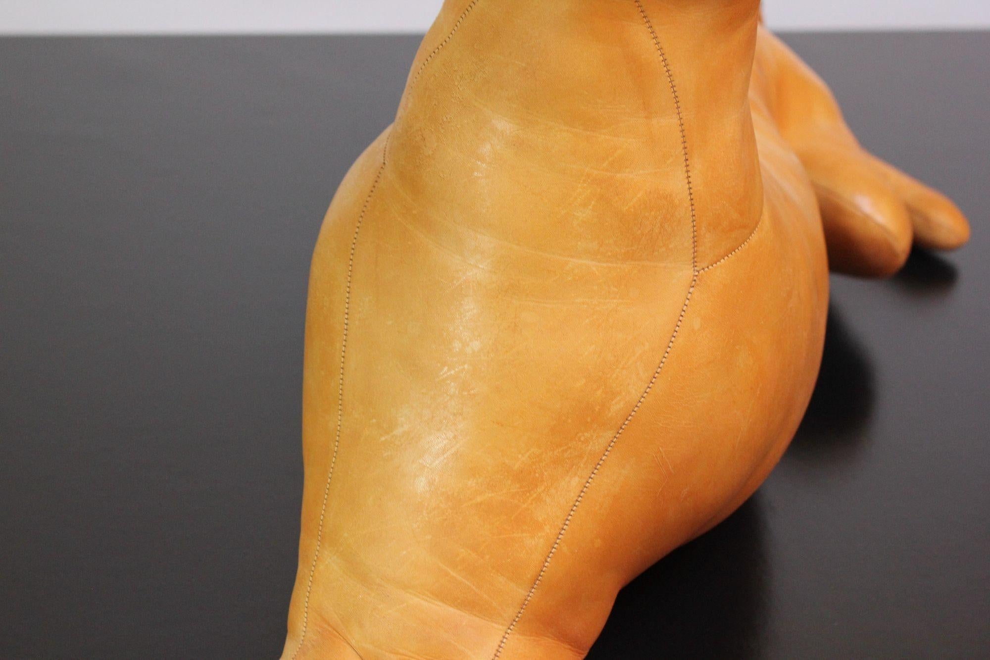 Vintage Hand-Stitched Leather Dog Sculpture For Sale 6