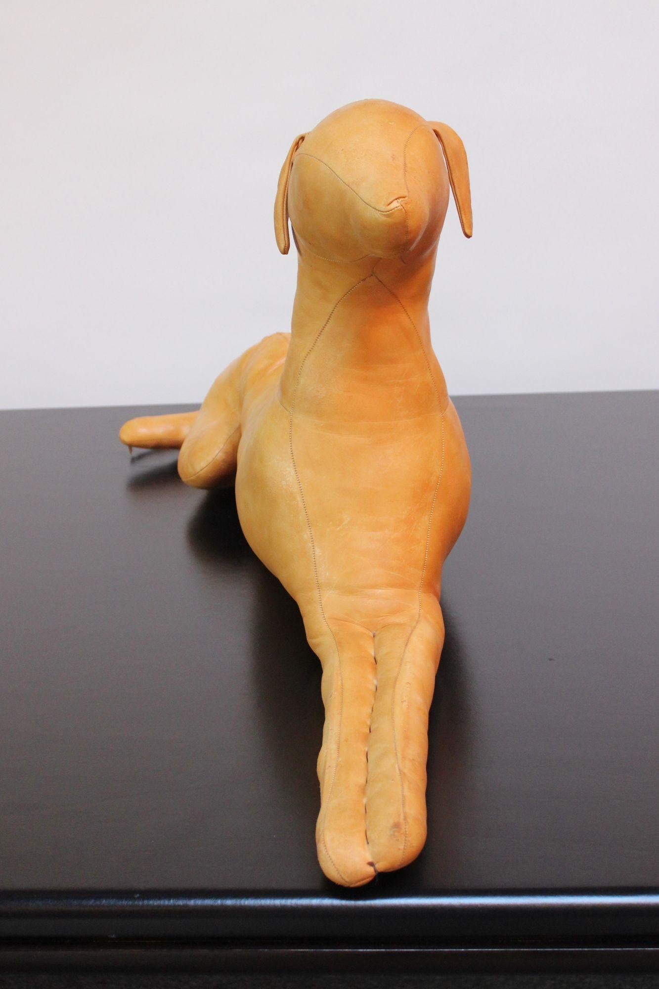 Primitive Vintage Hand-Stitched Leather Dog Sculpture For Sale