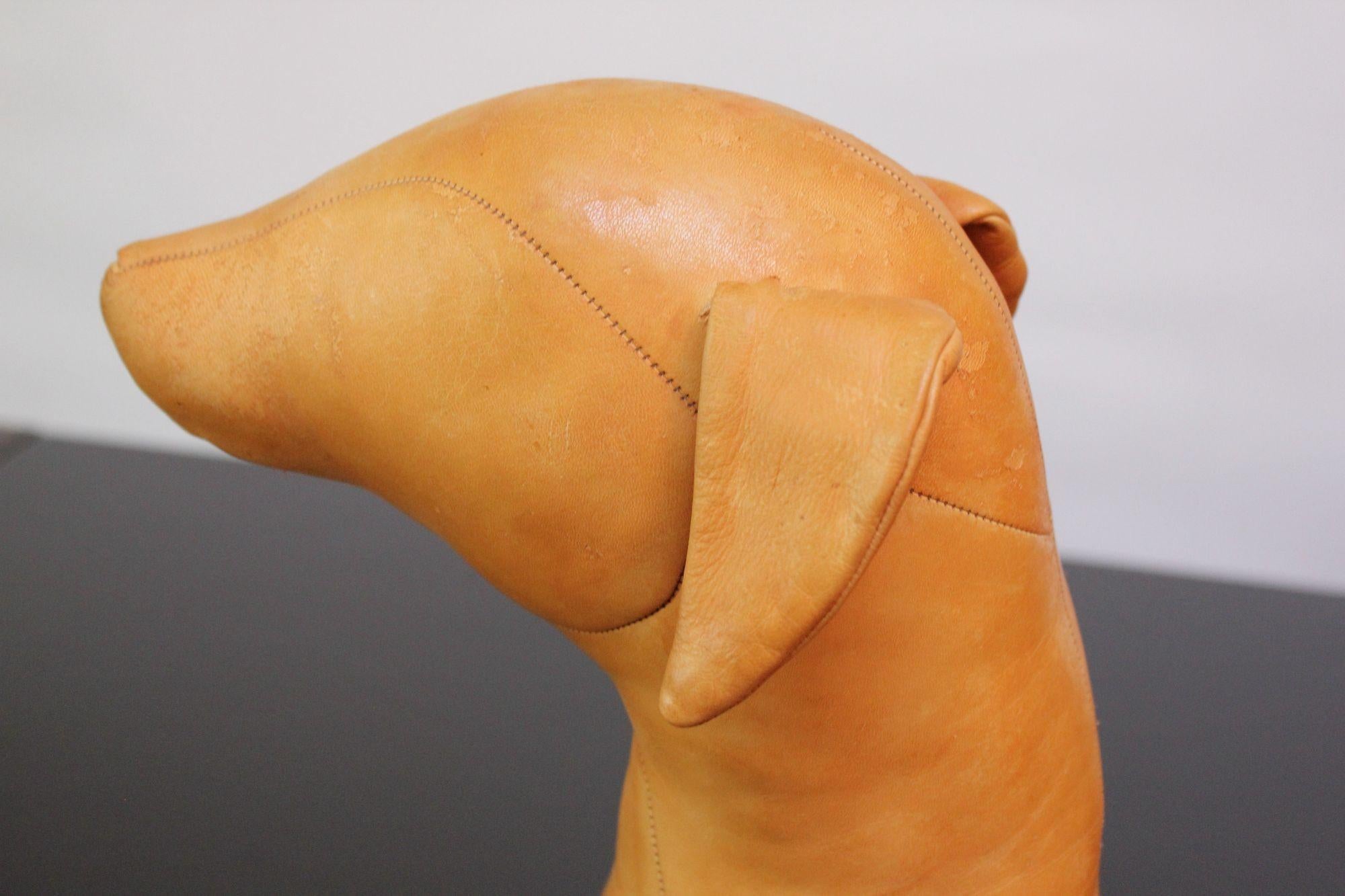 Vintage Hand-Stitched Leather Dog Sculpture For Sale 1