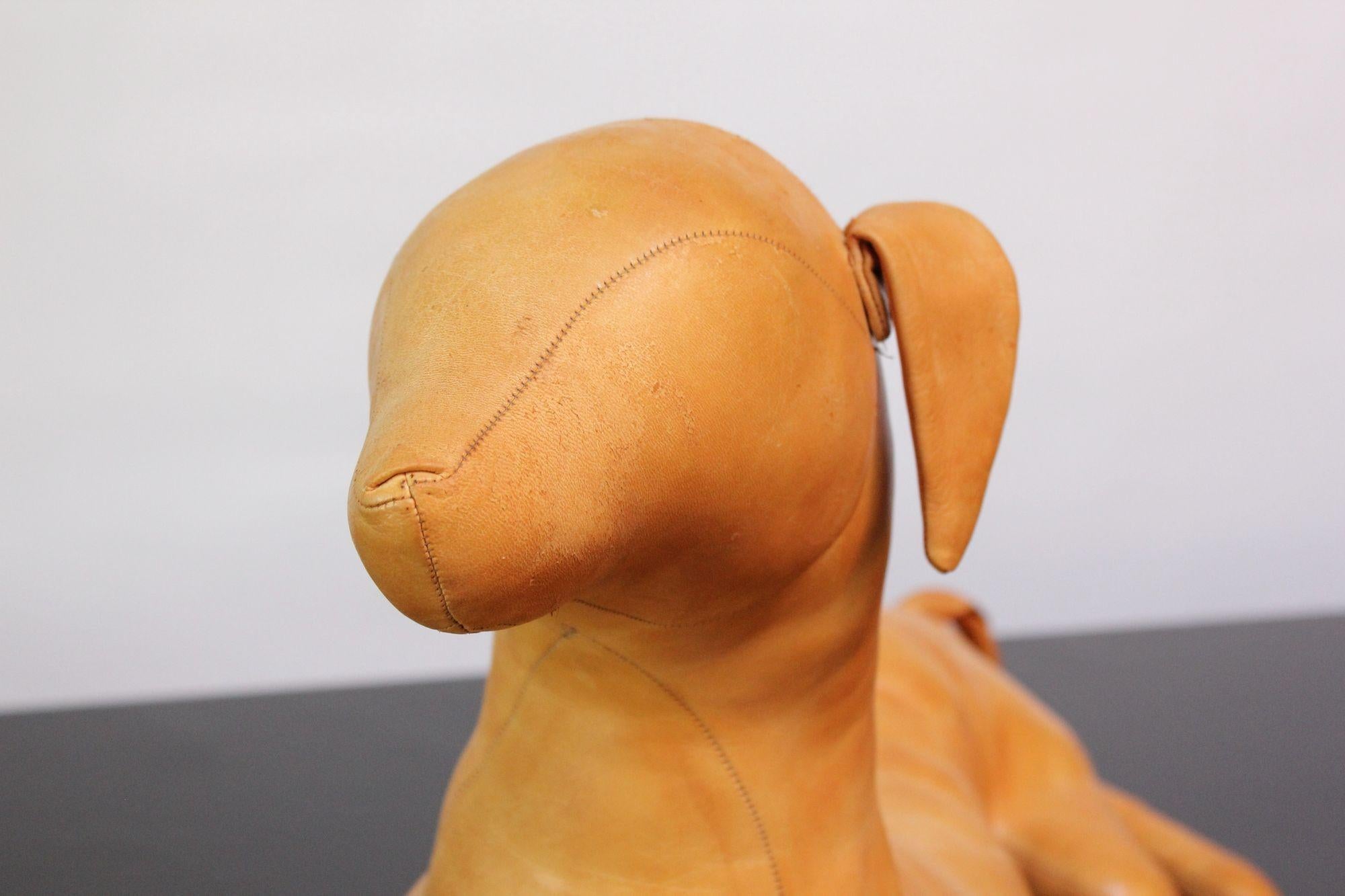 Vintage Hand-Stitched Leather Dog Sculpture For Sale 2