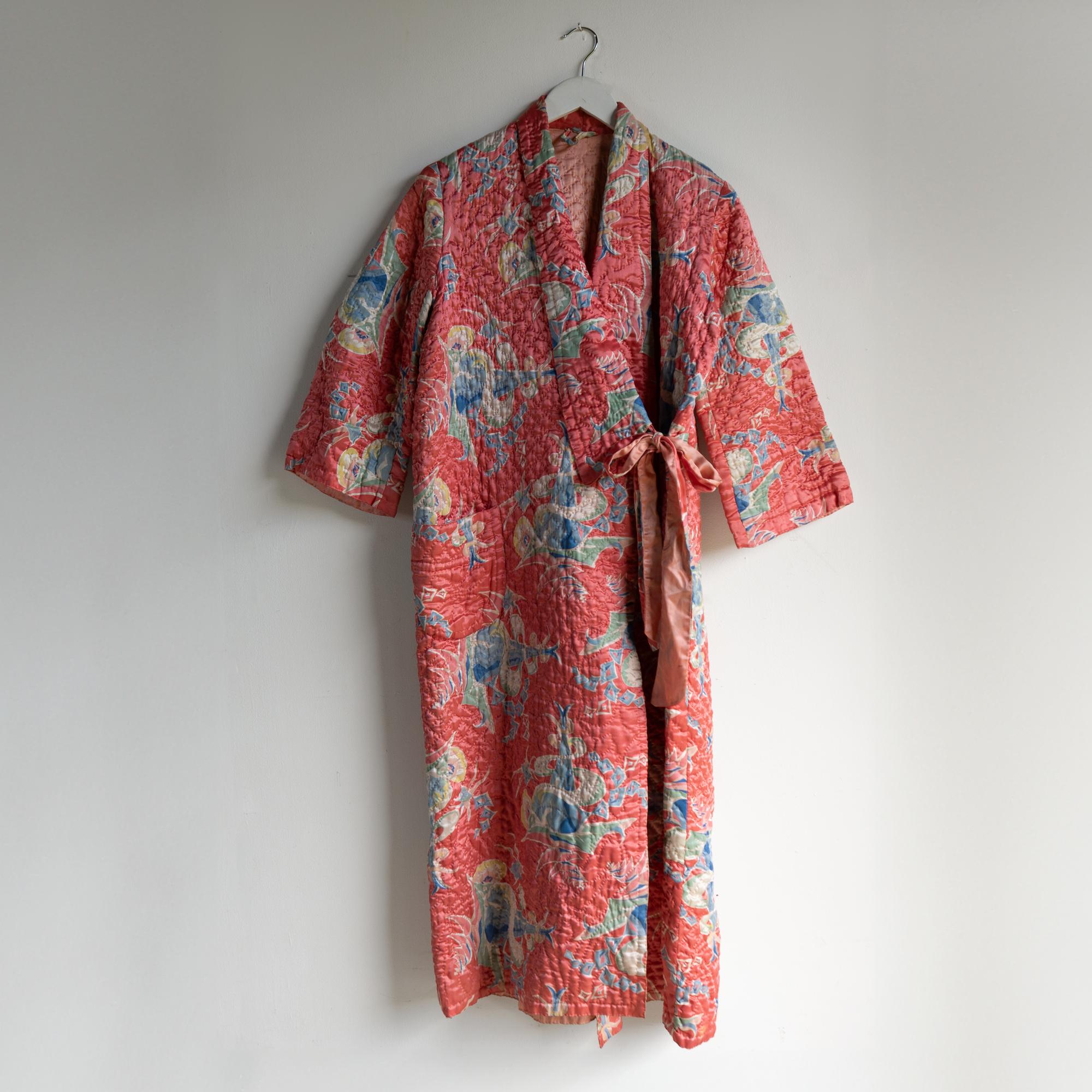 Vintage Hand Stitched Quilted Satin House Coat/Dressing Gown/Robe, 1930s 5