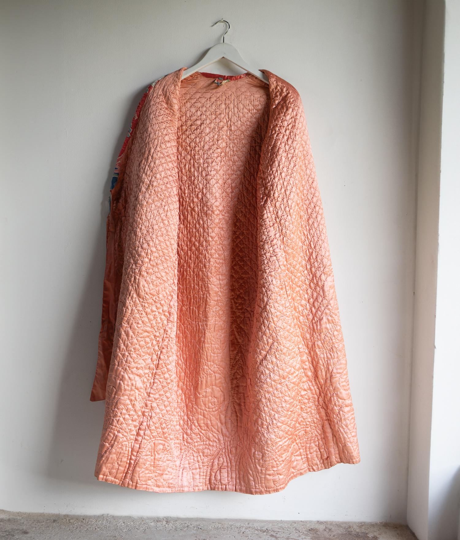 Needlework Vintage Hand Stitched Quilted Satin House Coat/Dressing Gown/Robe, 1930s
