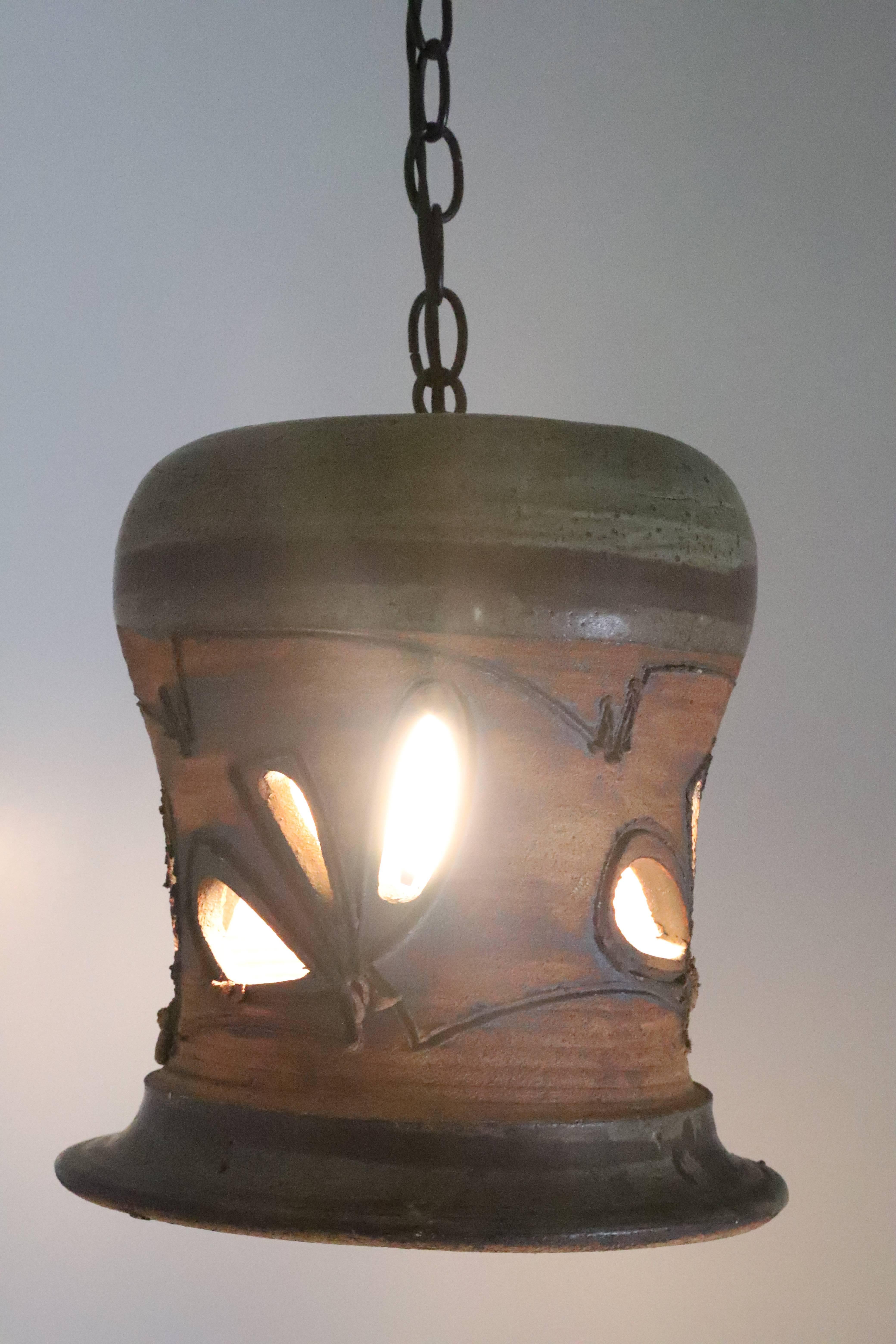 Vintage Hand Thrown Ceramic Pendant Light For Sale 2