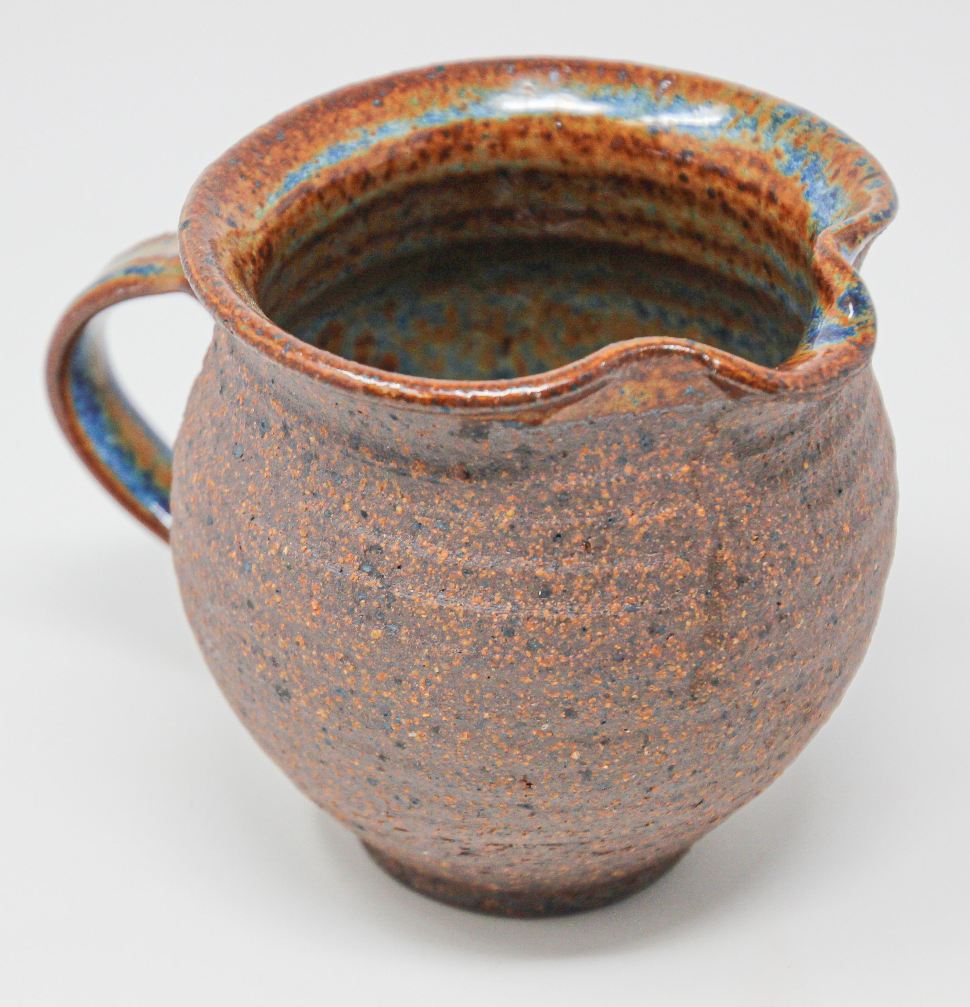 Vintage American Hand Thrown Art Pottery Jug Artisan Stoneware For Sale 4