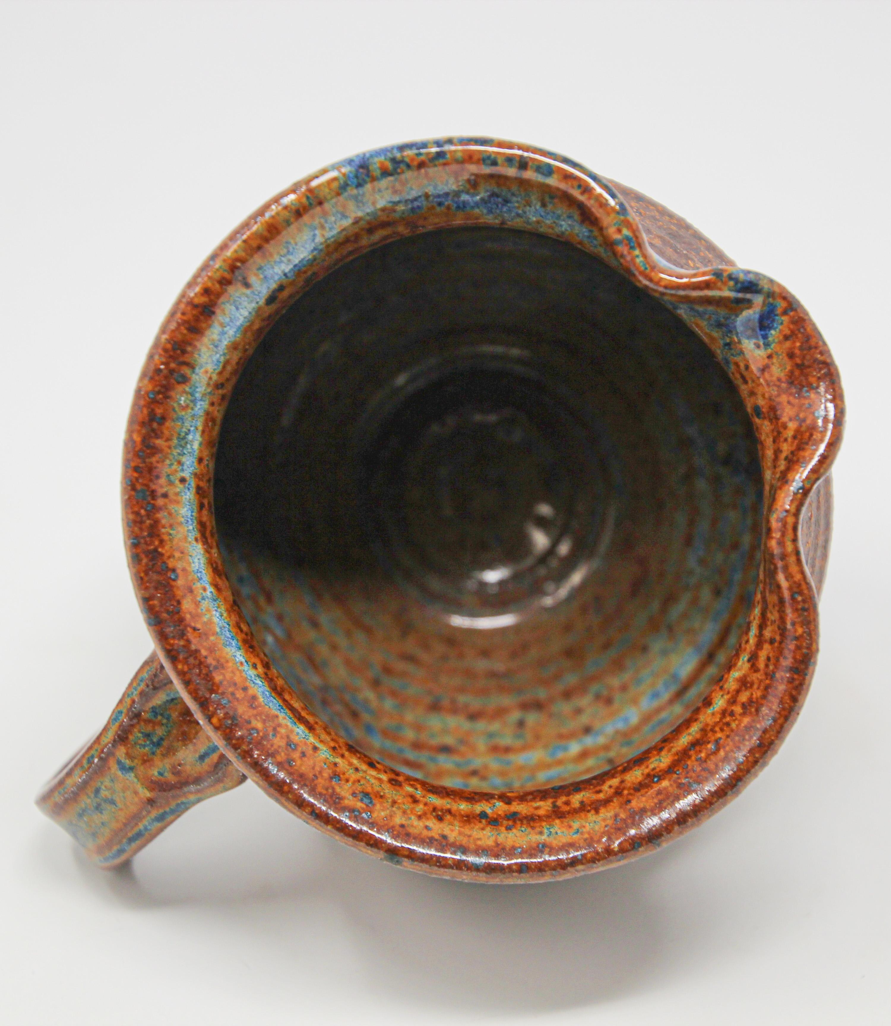 Glazed Vintage American Hand Thrown Art Pottery Jug Artisan Stoneware For Sale