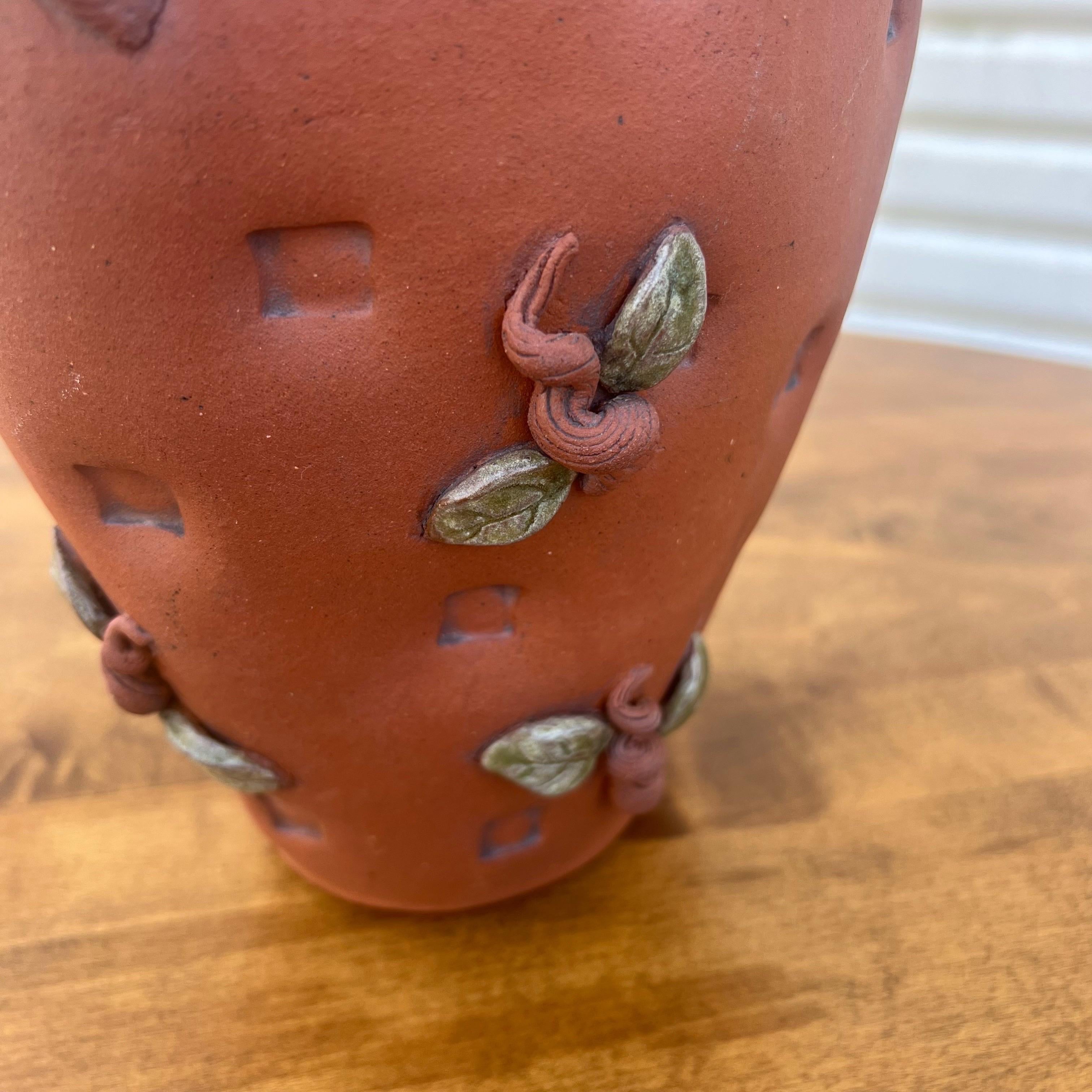 Vintage Hand Thrown Pottery Terra Cotta Vase, Signed For Sale 5
