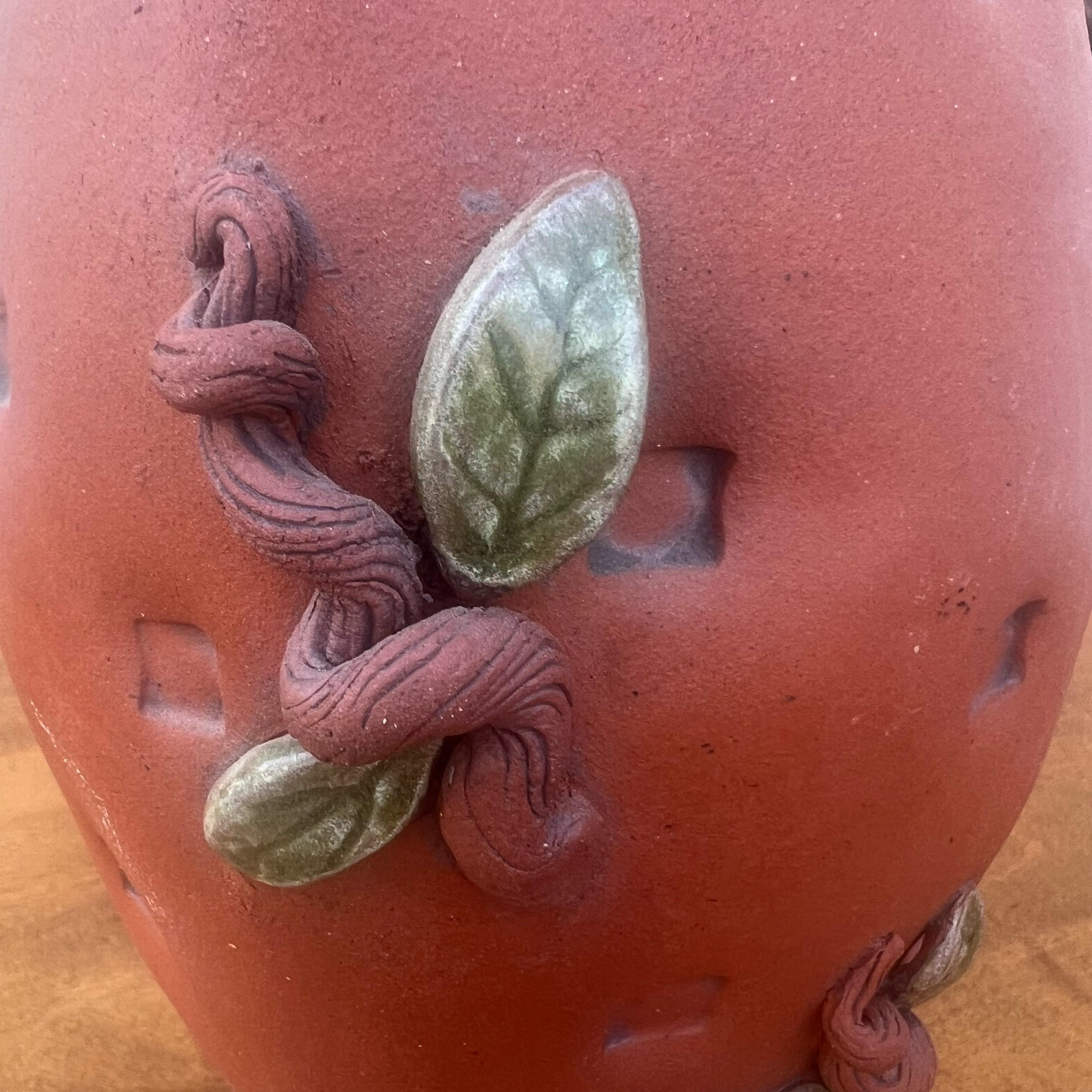 Vintage Hand Thrown Pottery Terra Cotta Vase, Signed For Sale 6