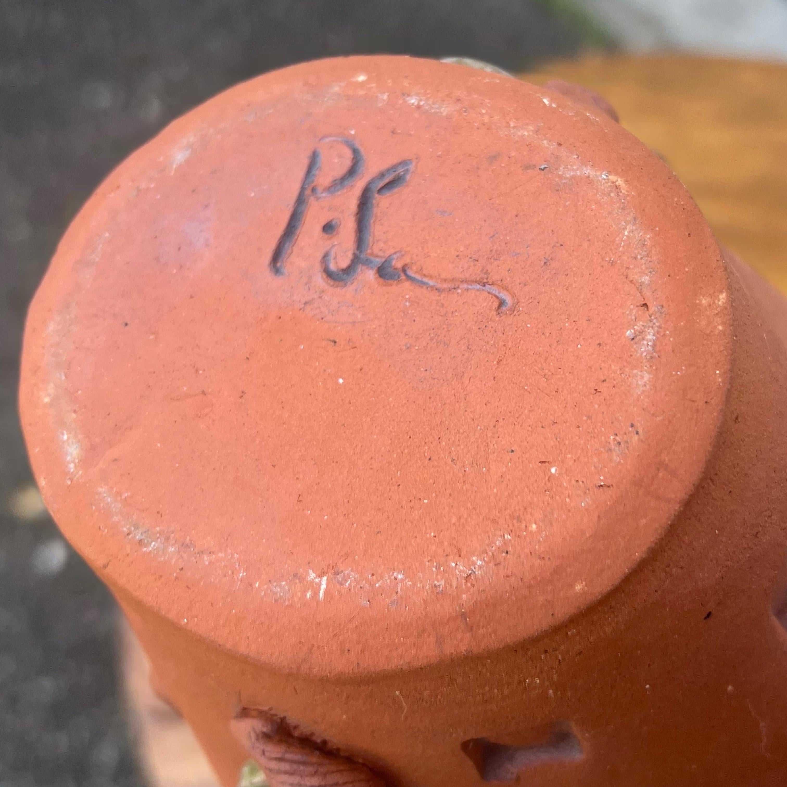 Vintage Hand Thrown Pottery Terra Cotta Vase, Signed For Sale 7