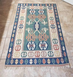 Vintage Hand-Tied Turkish Oushak Kilim Rug