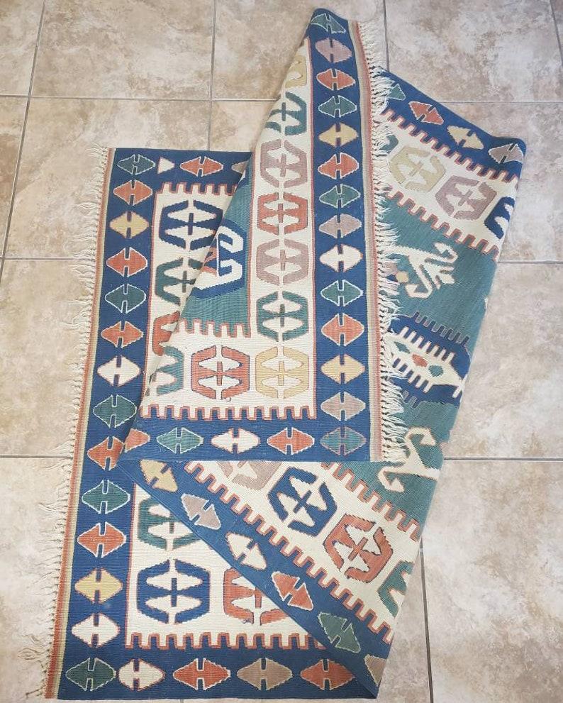 Vintage Hand-Tied Turkish Oushak Kilim Rug In Good Condition For Sale In Forney, TX