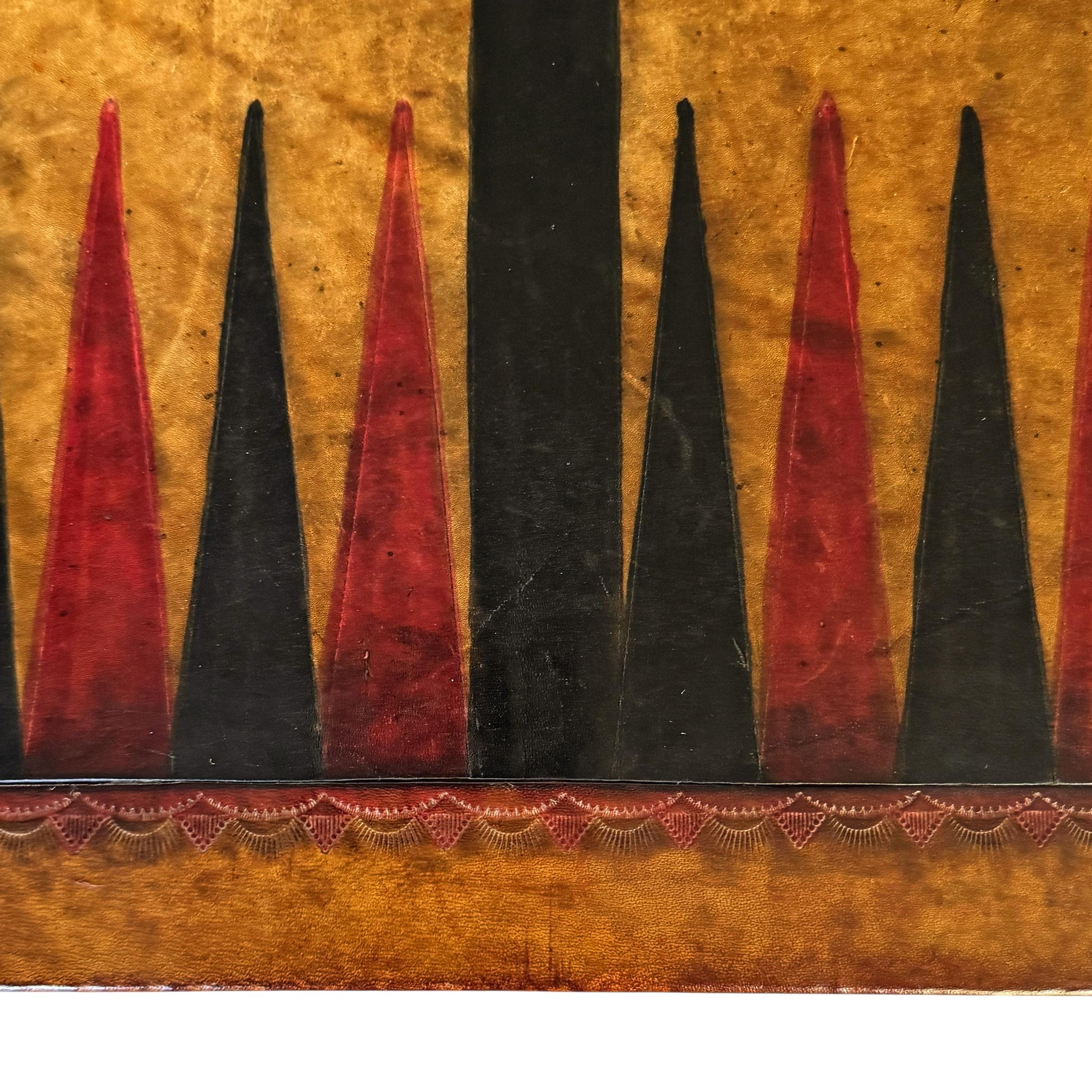 Vintage Hand-Tooled Leather Backgammon Game Board For Sale 3