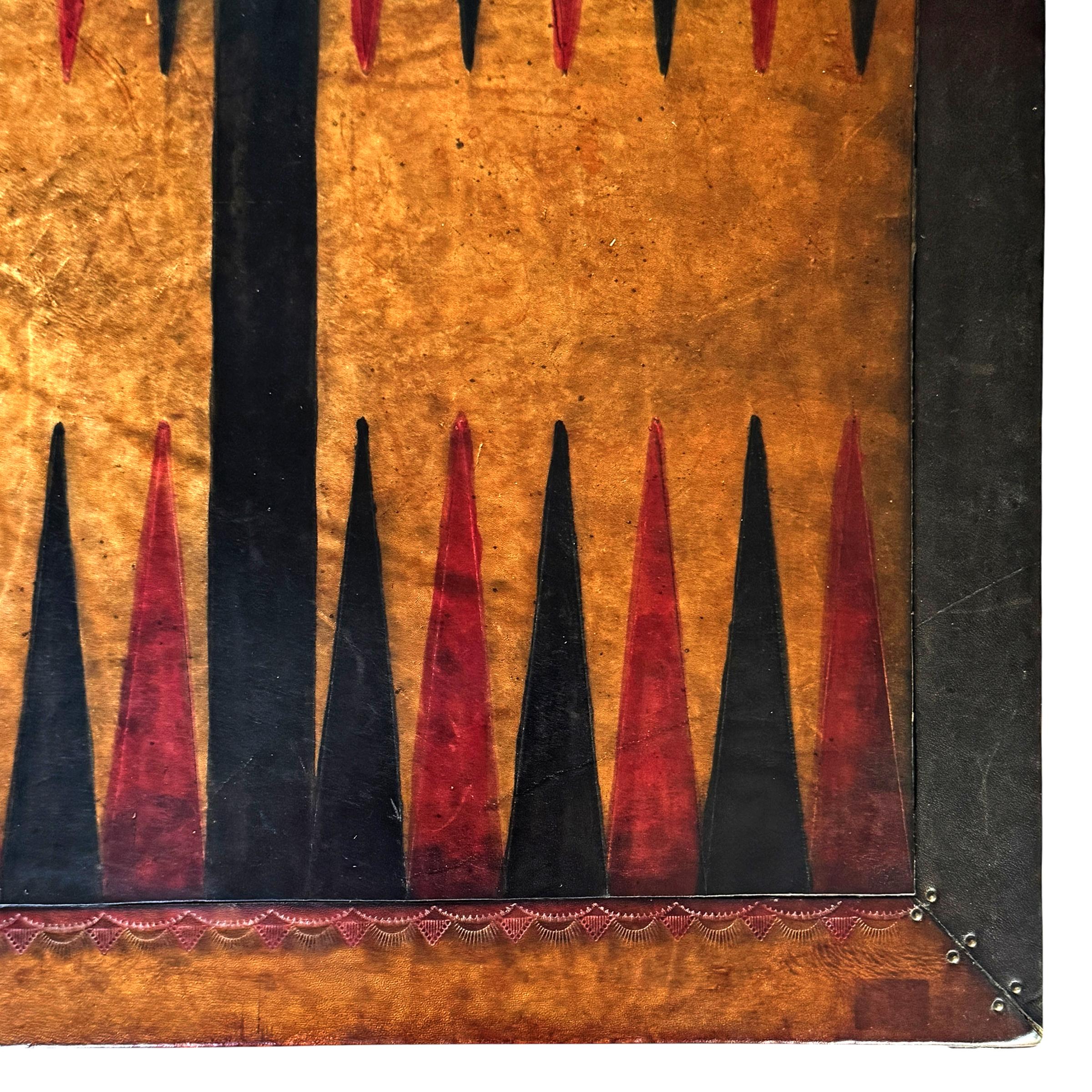 Vintage Hand-Tooled Leather Backgammon Game Board For Sale 4
