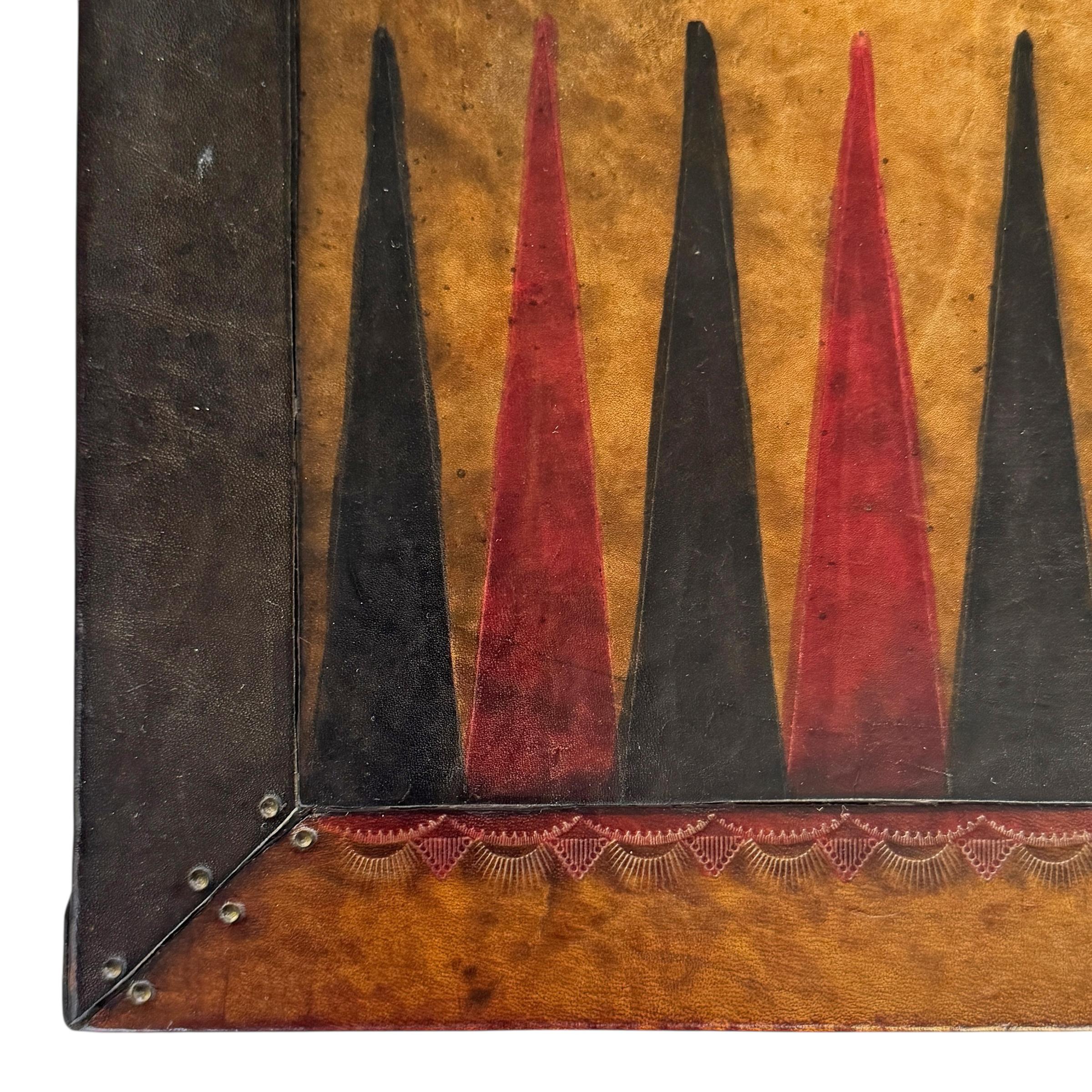 20th Century Vintage Hand-Tooled Leather Backgammon Game Board For Sale