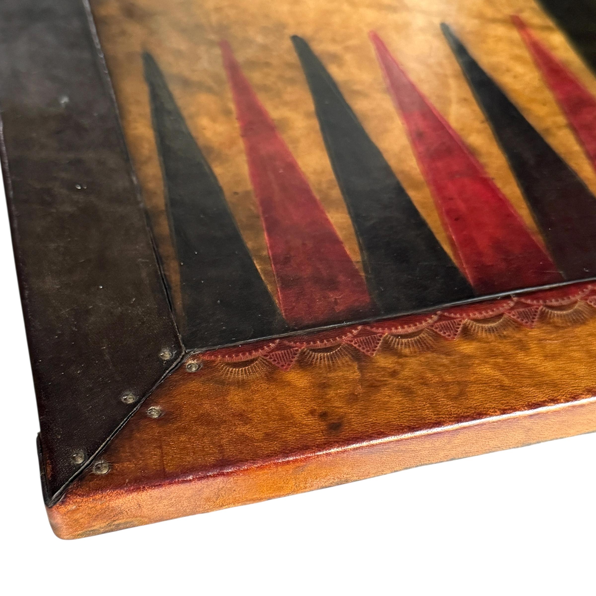 Vintage Hand-Tooled Leather Backgammon Game Board For Sale 1