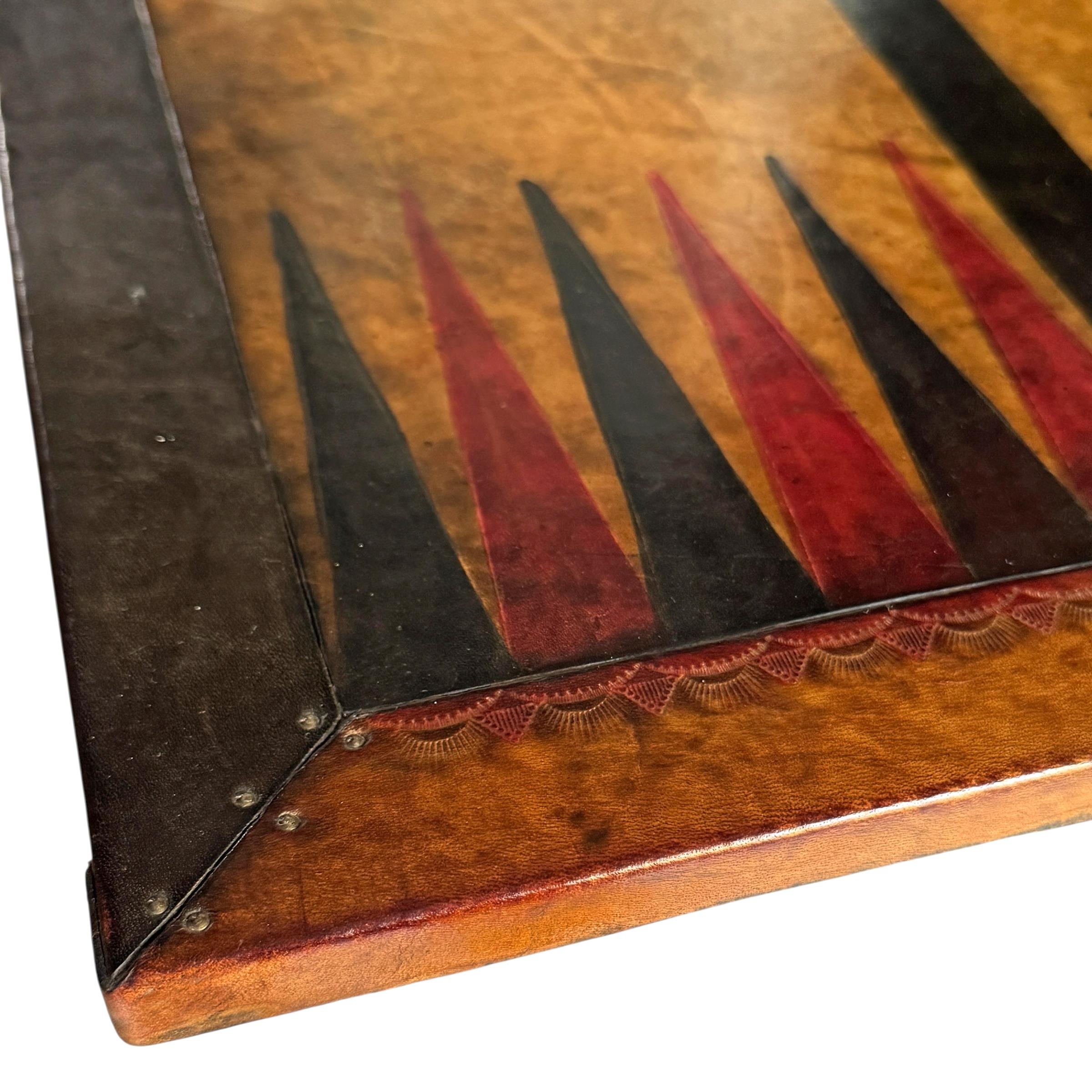 Vintage Hand-Tooled Leather Backgammon Game Board For Sale 2