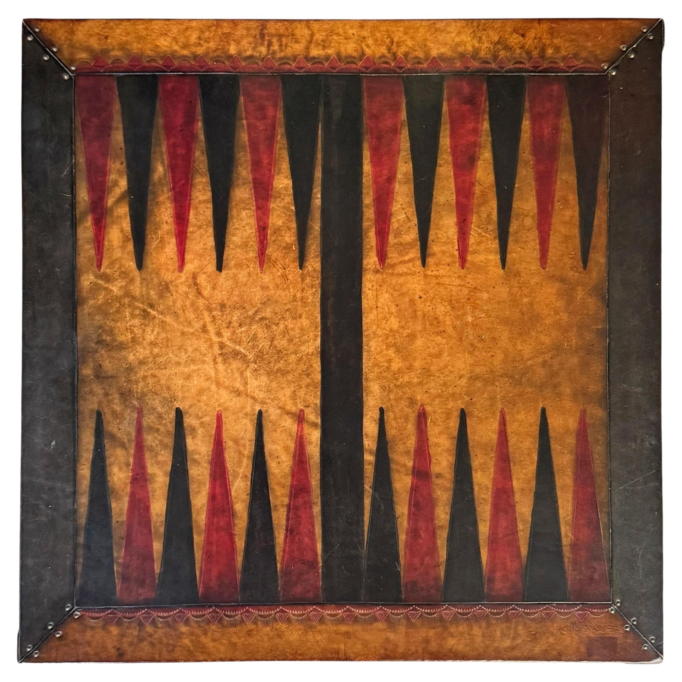 Vintage Hand-Tooled Leather Backgammon Game Board For Sale