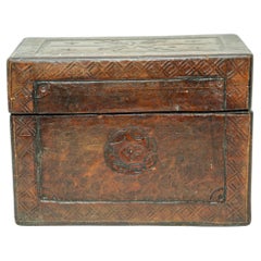 Retro Hand Tooled Leather Covered Wooden Box