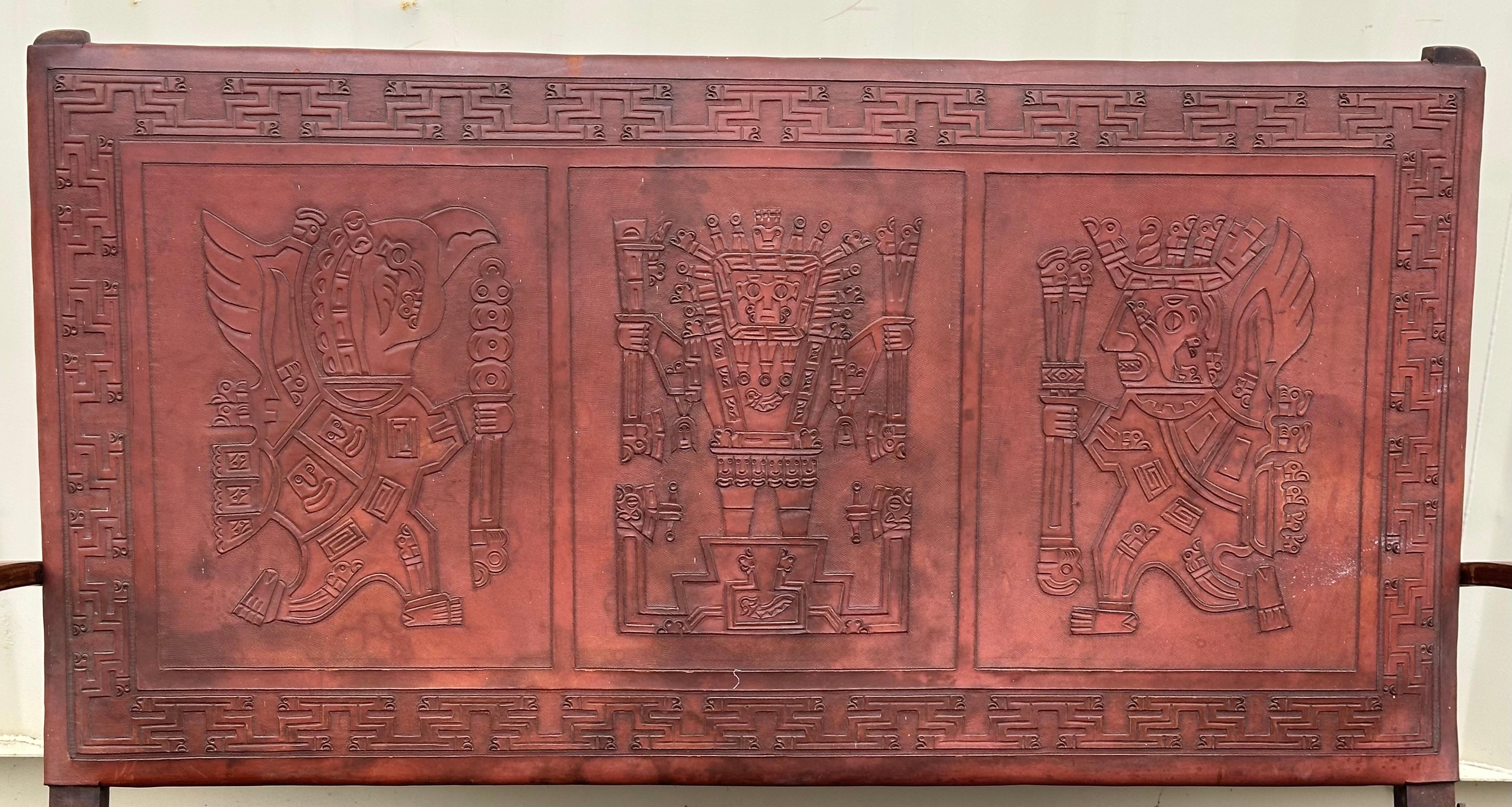 Vintage Hand Tooled Leather Folding Bency by Angel Pazmino for Muebles De Estilo en vente 5