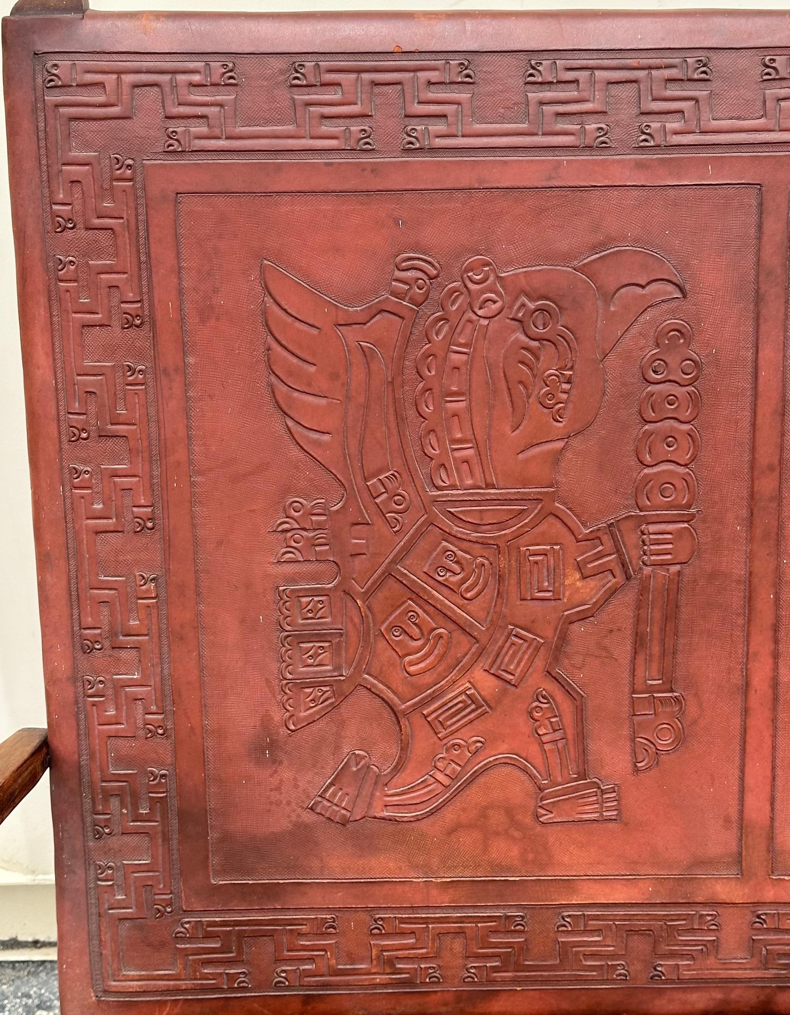 Vintage Hand Tooled Leather Folding Bency by Angel Pazmino for Muebles De Estilo en vente 6