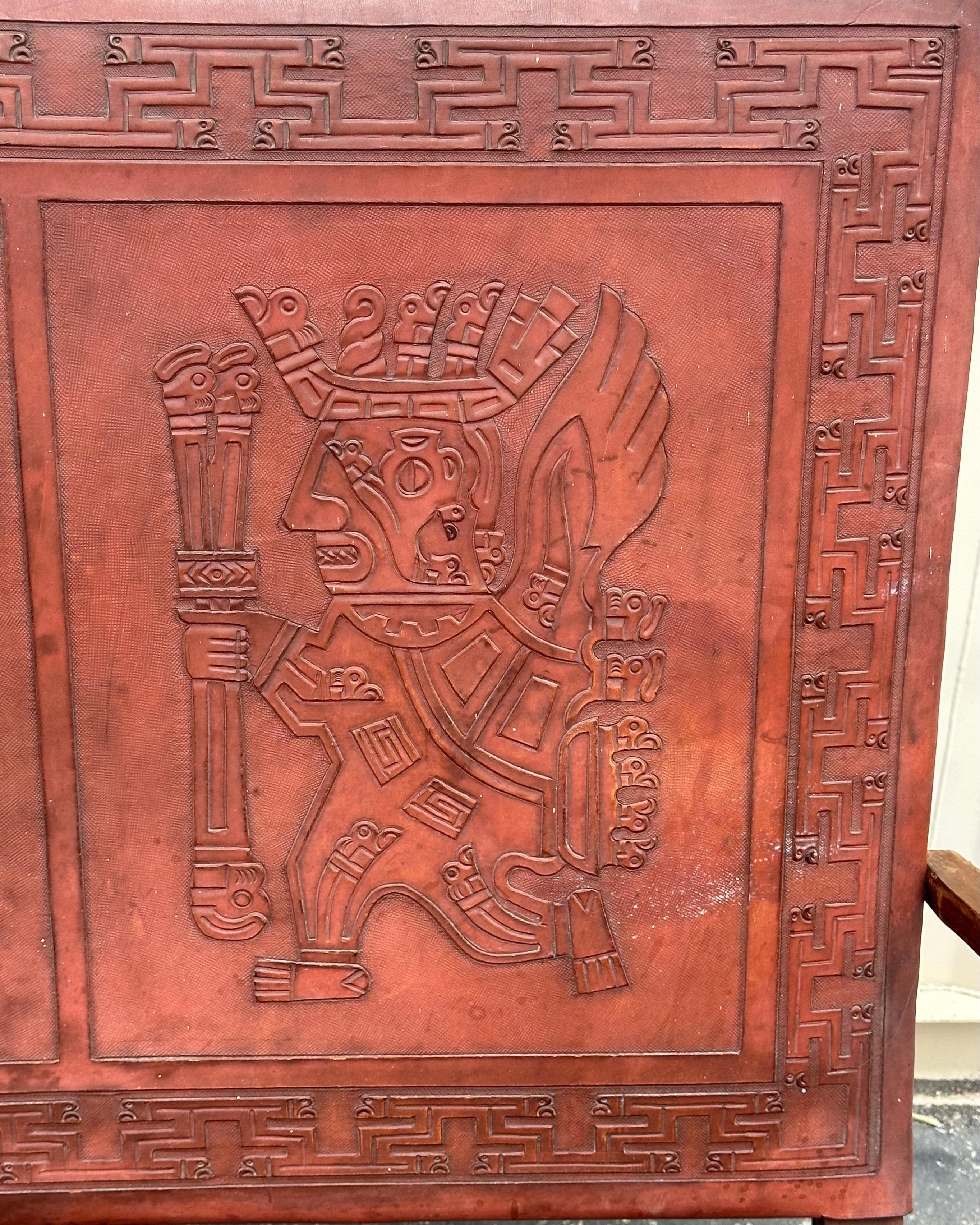 Vintage Hand Tooled Leather Folding Bency by Angel Pazmino for Muebles De Estilo en vente 8