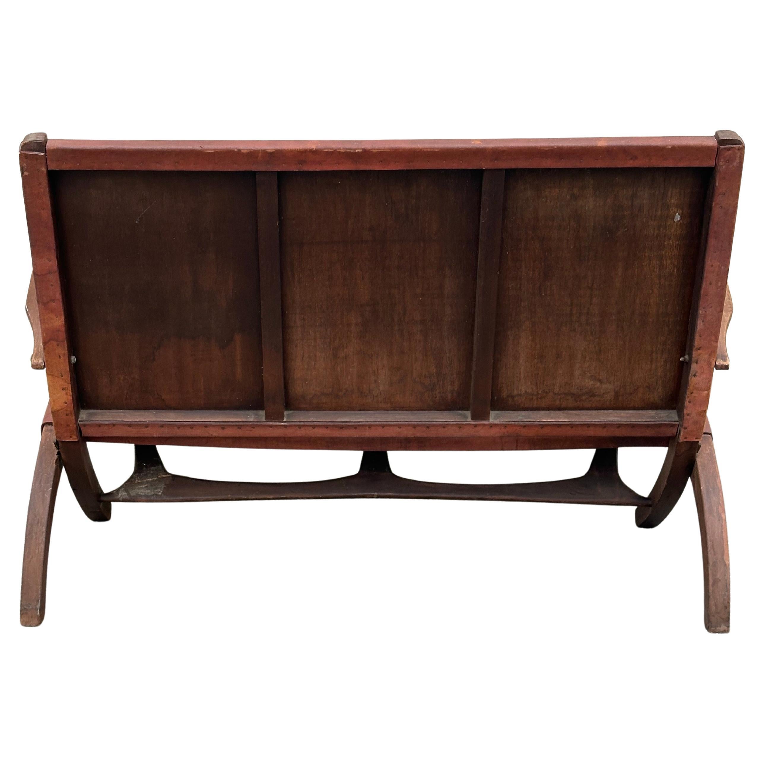 Cuir Vintage Hand Tooled Leather Folding Bency by Angel Pazmino for Muebles De Estilo en vente