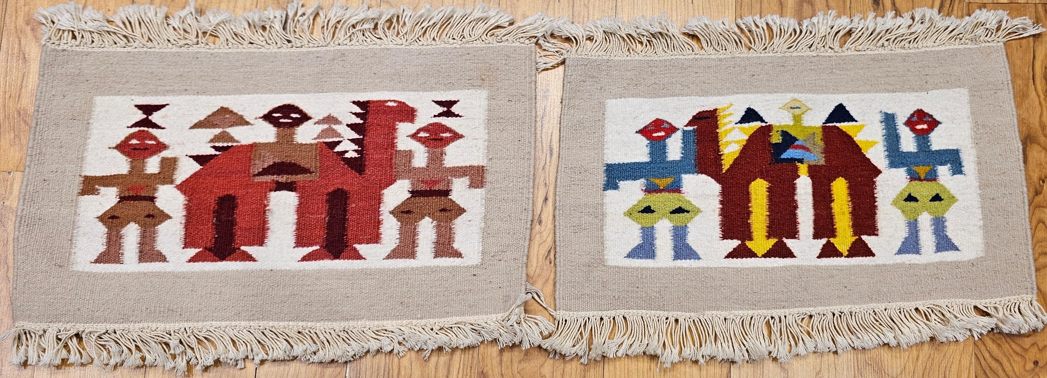 Vegetable Dyed Vintage Hand Woven African Tapestries Depicting Camels and Humans For Sale