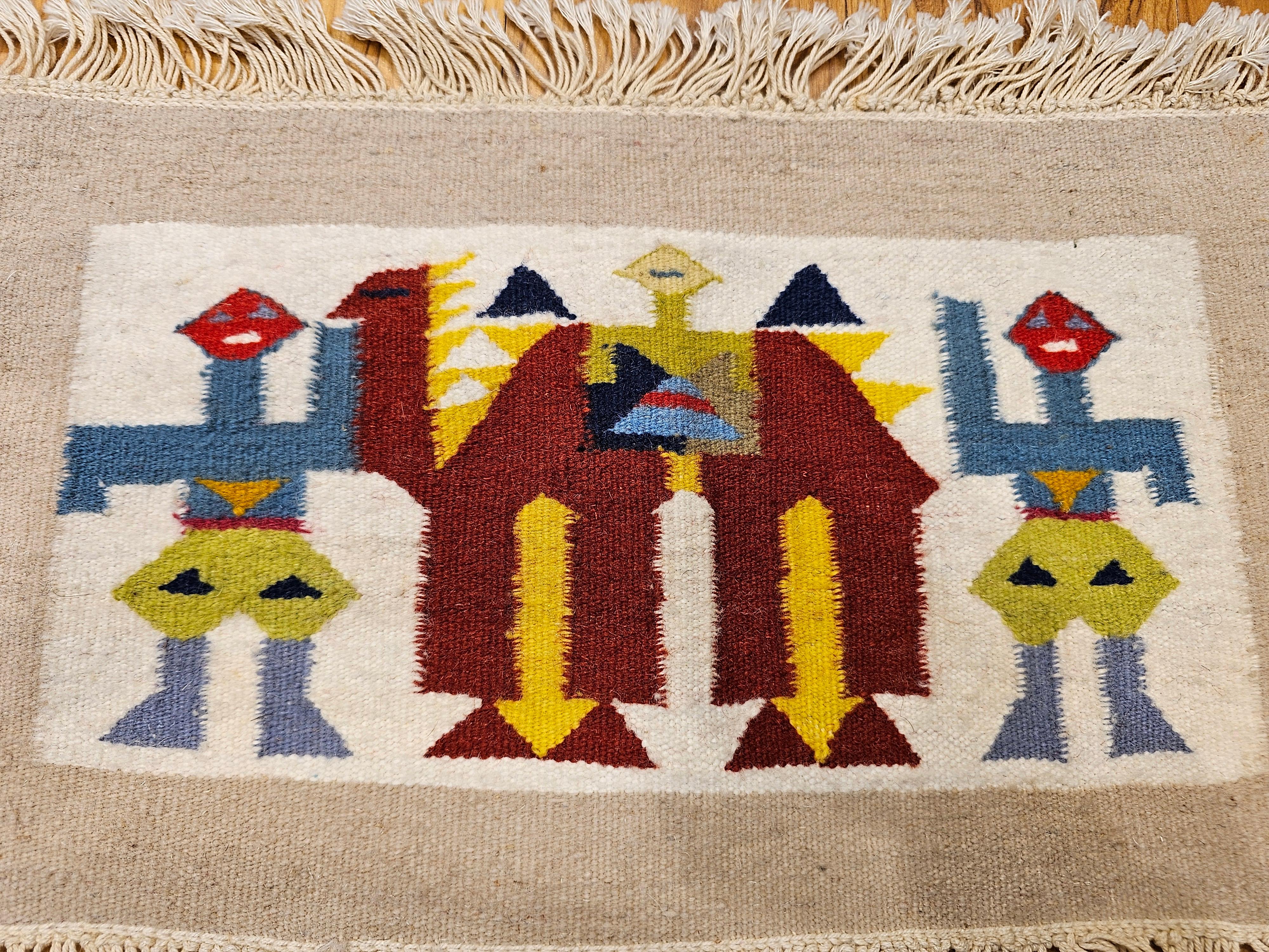 Vintage Hand Woven African Tapestries Depicting Camels and Humans For Sale 1
