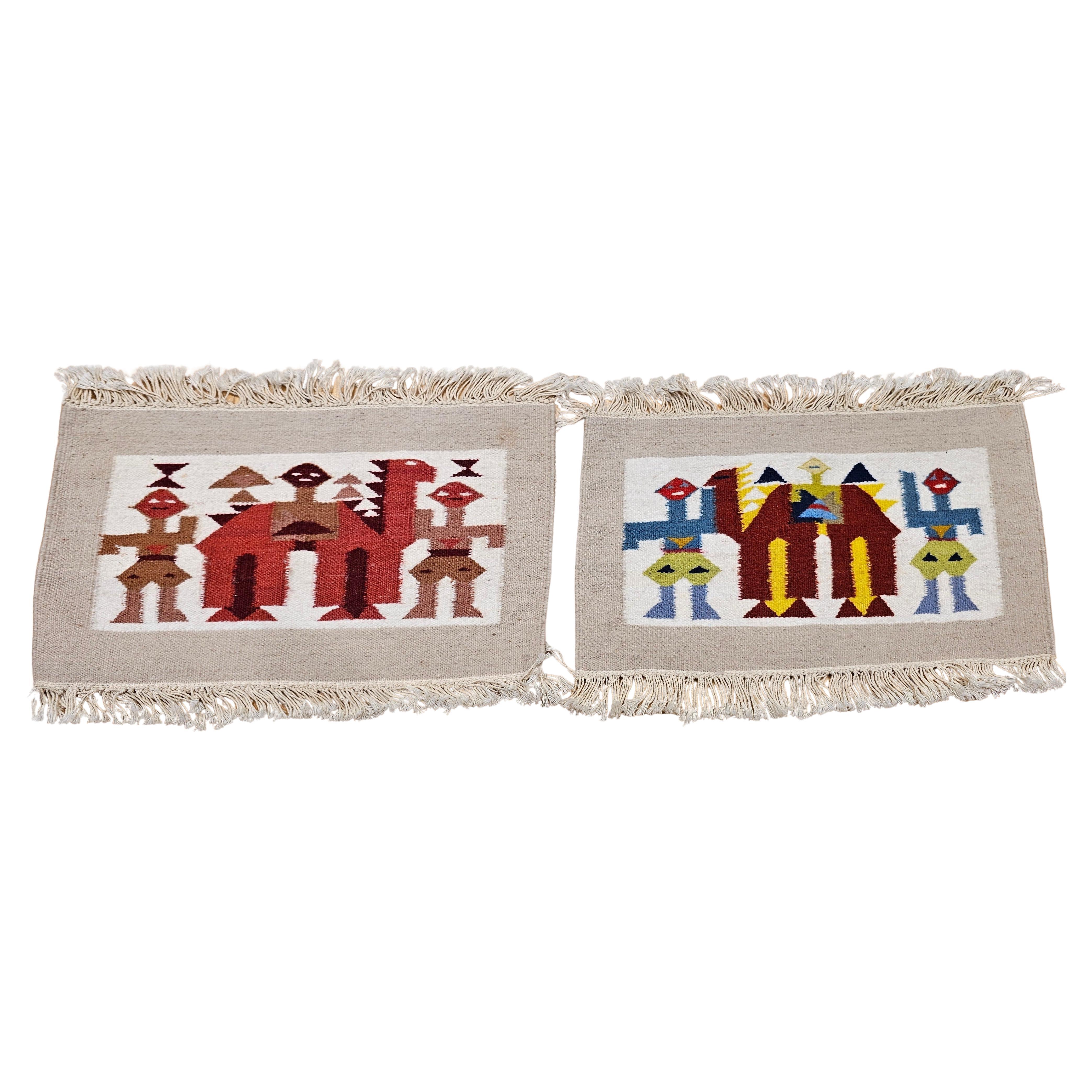 Vintage Hand Woven African Tapestries Depicting Camels and Humans For Sale